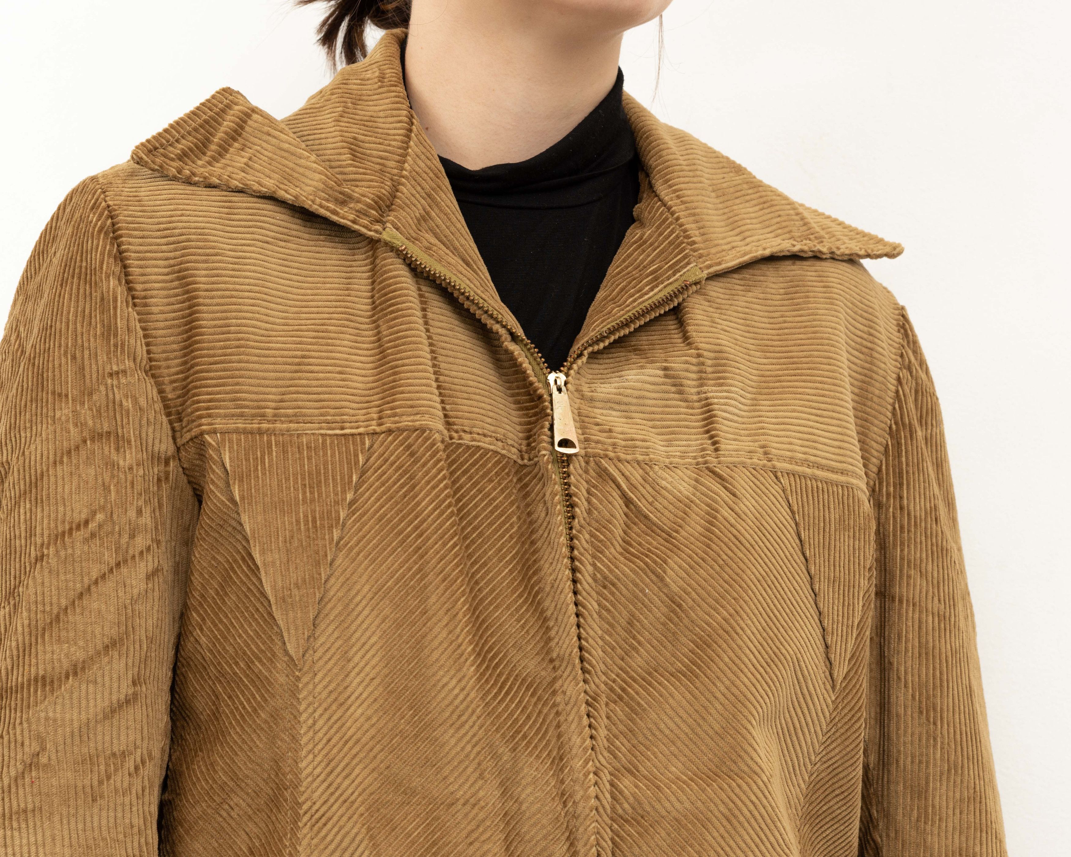 Other × Vintage Corduroy Jacket Faux Fur Lining Over Coat Cords Warm Zip Up Size M / US 6-8 / IT 42-44 - 4 Thumbnail