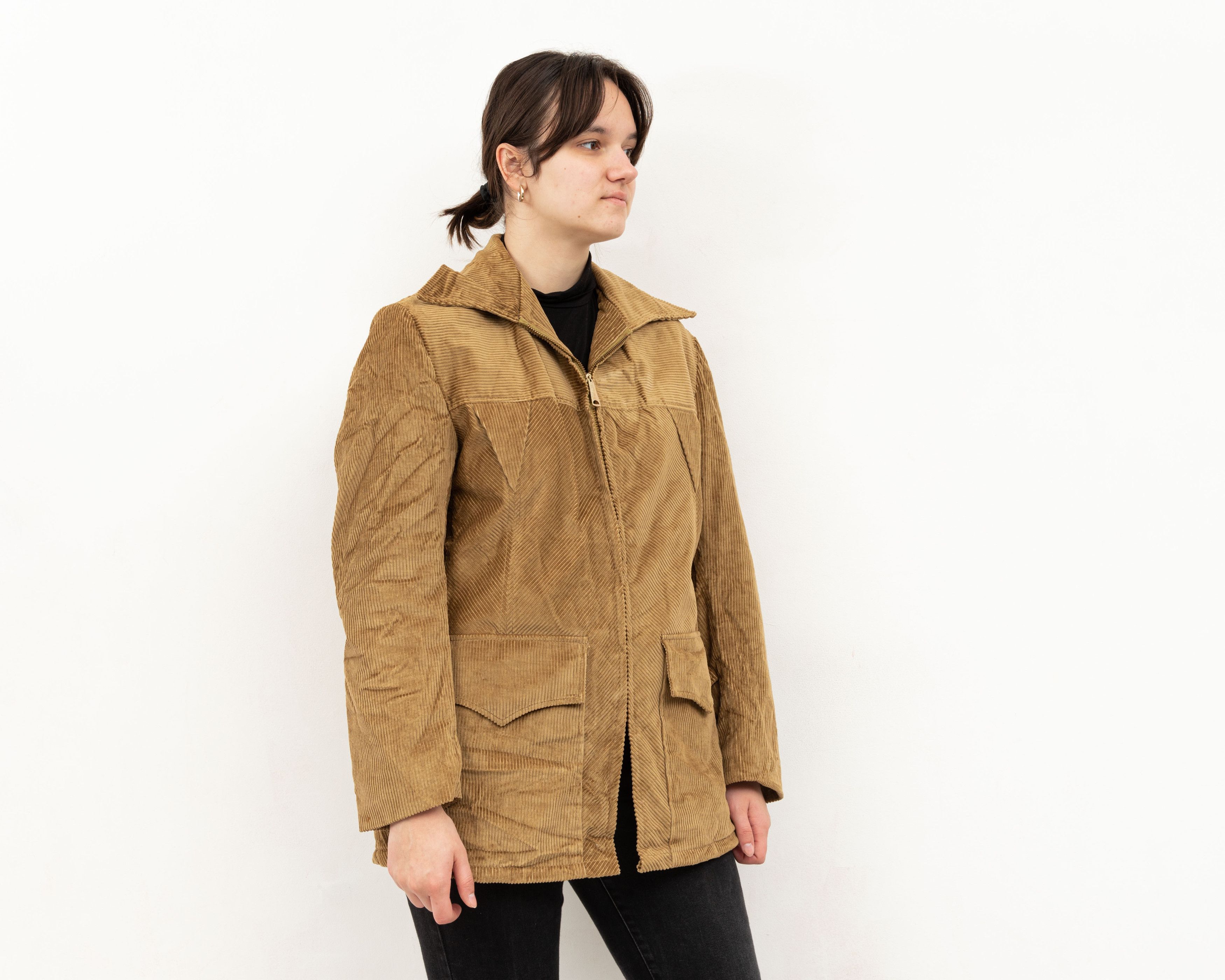 Other × Vintage Corduroy Jacket Faux Fur Lining Over Coat Cords Warm Zip Up Size M / US 6-8 / IT 42-44 - 2 Thumbnail