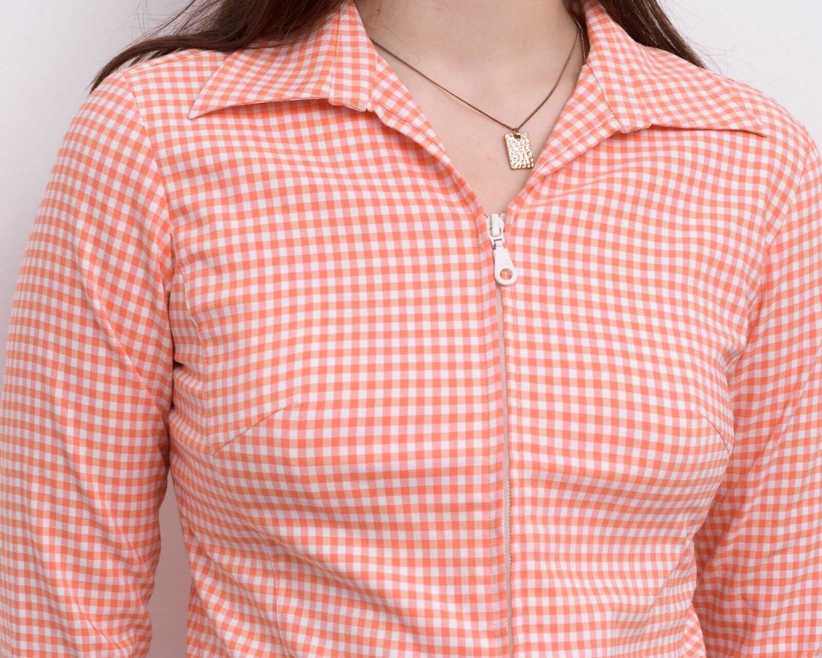Other × Vintage Women Checkerboard Check Blouse Shirt Blouse Zip 70's Jacket Size M / US 6-8 / IT 42-44 - 3 Thumbnail