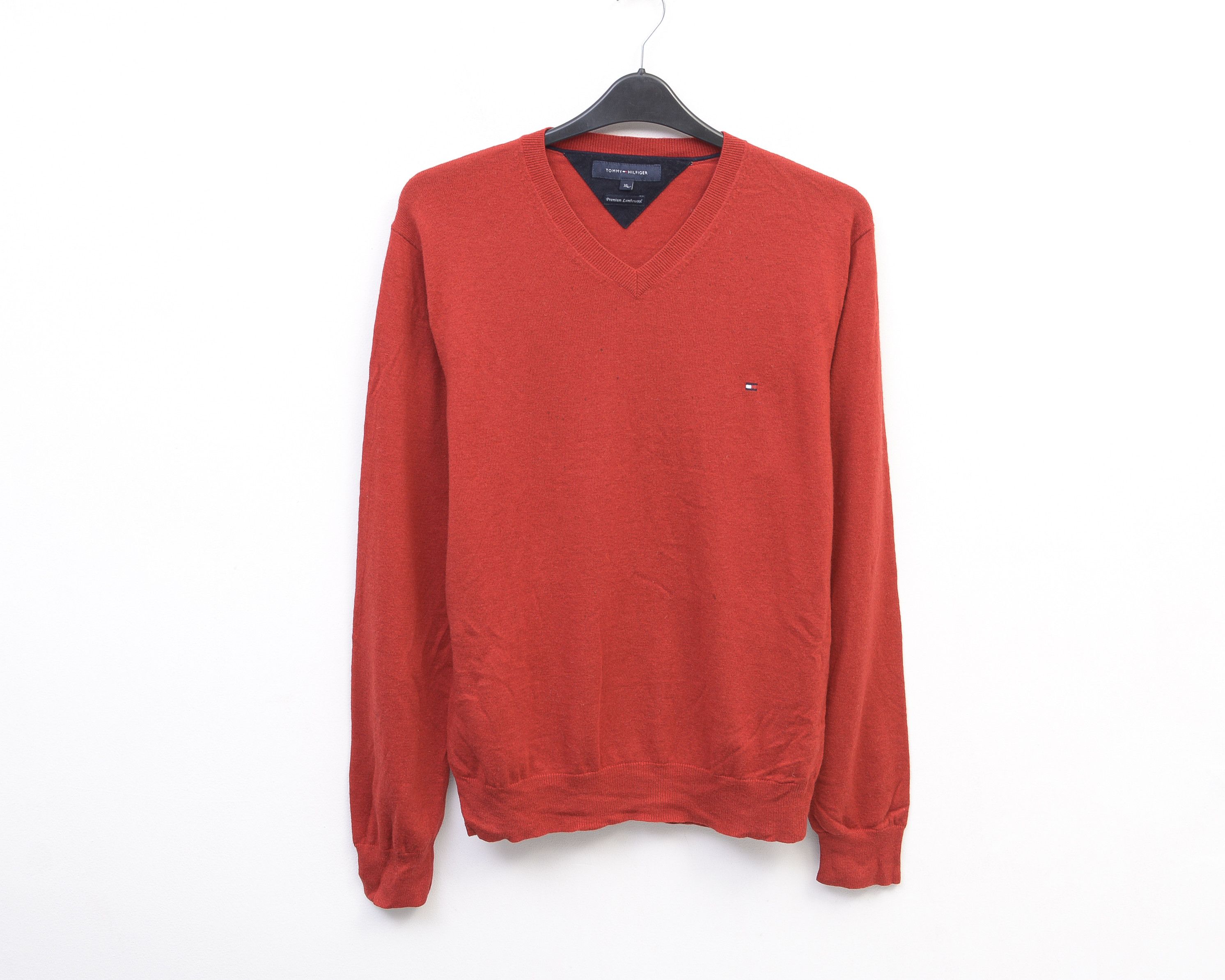 Tommy Hilfiger Premium Lambswool Jumper Pullover Sweater V-Neck Knit Red Size US XL / EU 56 / 4 - 1 Thumbnail