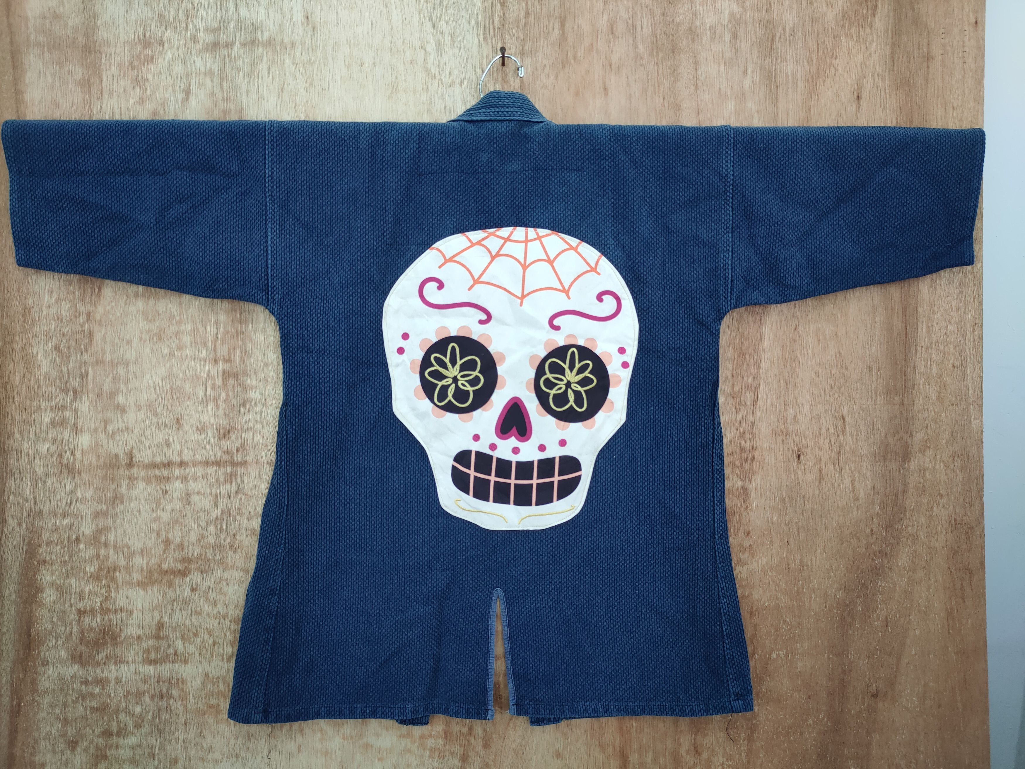 image of Japan Kimono Indigo Skull Cardigan Denim Vintage 46-150, Men's (Size Medium)