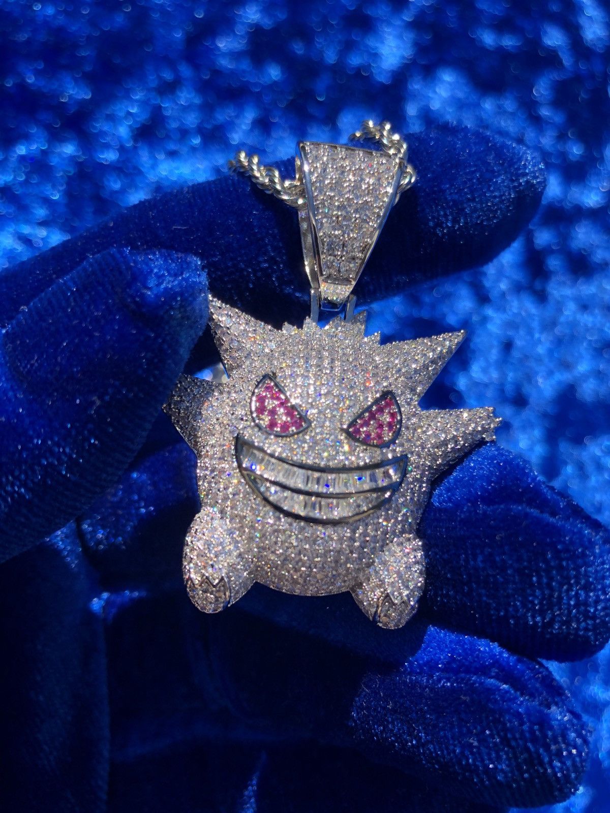Diamond Chain Gengar Pendant Baguette Necklace 18”