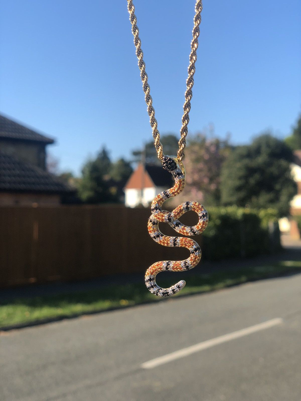 Jewelry Iced Out Custom Snake Chain Serpent Pendant Crystal Chain Size ONE SIZE - 1 Thumbnail