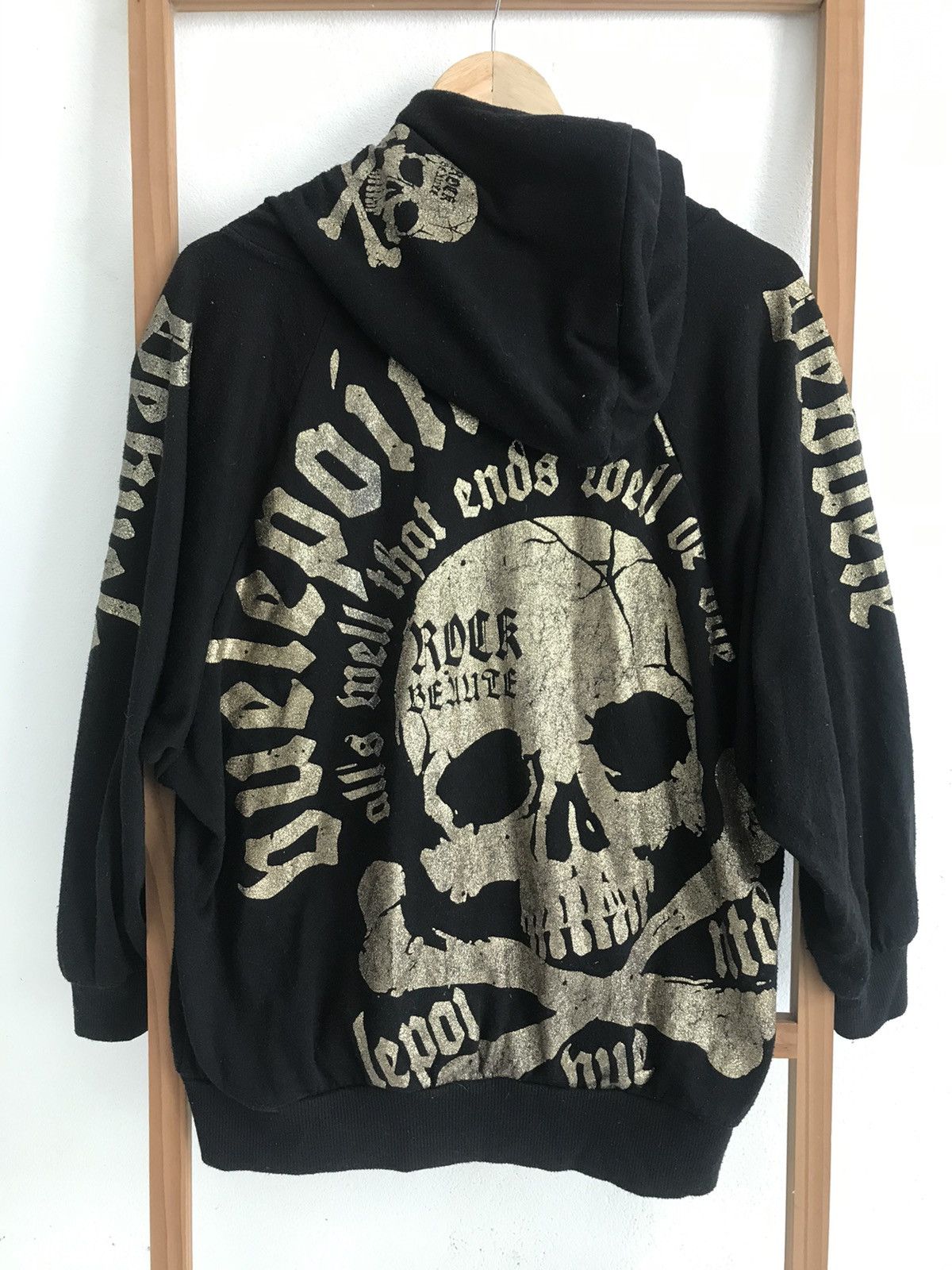 image of Archival Clothing x Skulls Skull Spike Punk Overprint Hoodie Inspired Mastermind in Black (Size Med
