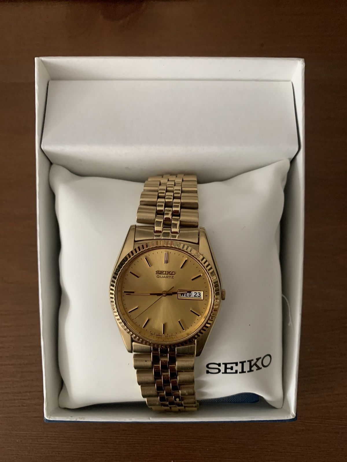 slim fit dress slacks Seiko SGF206 Men's Dress Yellow Gold Plated Stainless Steel Watch
