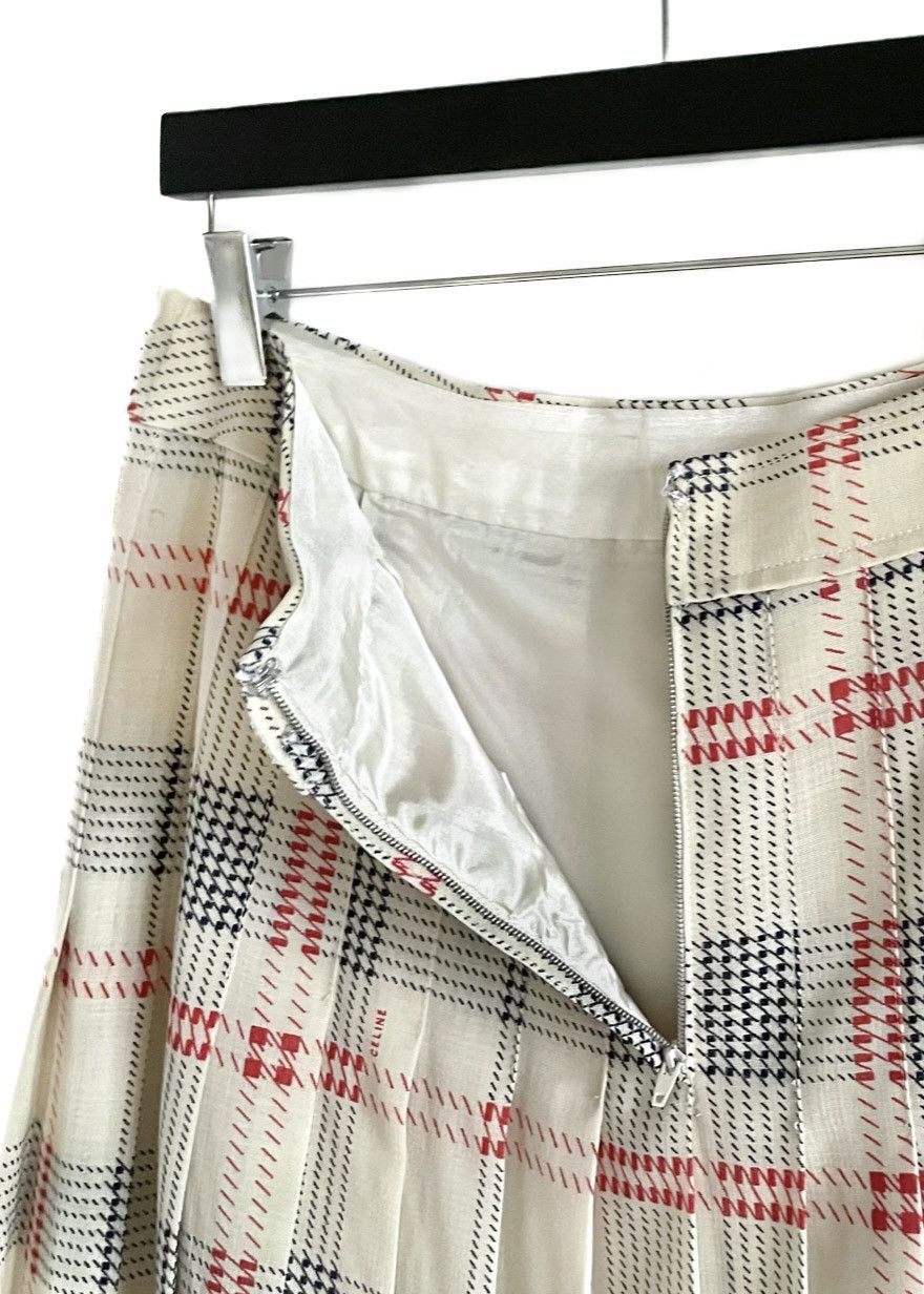 Celine Céline Vintage Ivory Silk Pleated Checkered Skirt Size 30" / US 8 / IT 44 - 7 Thumbnail