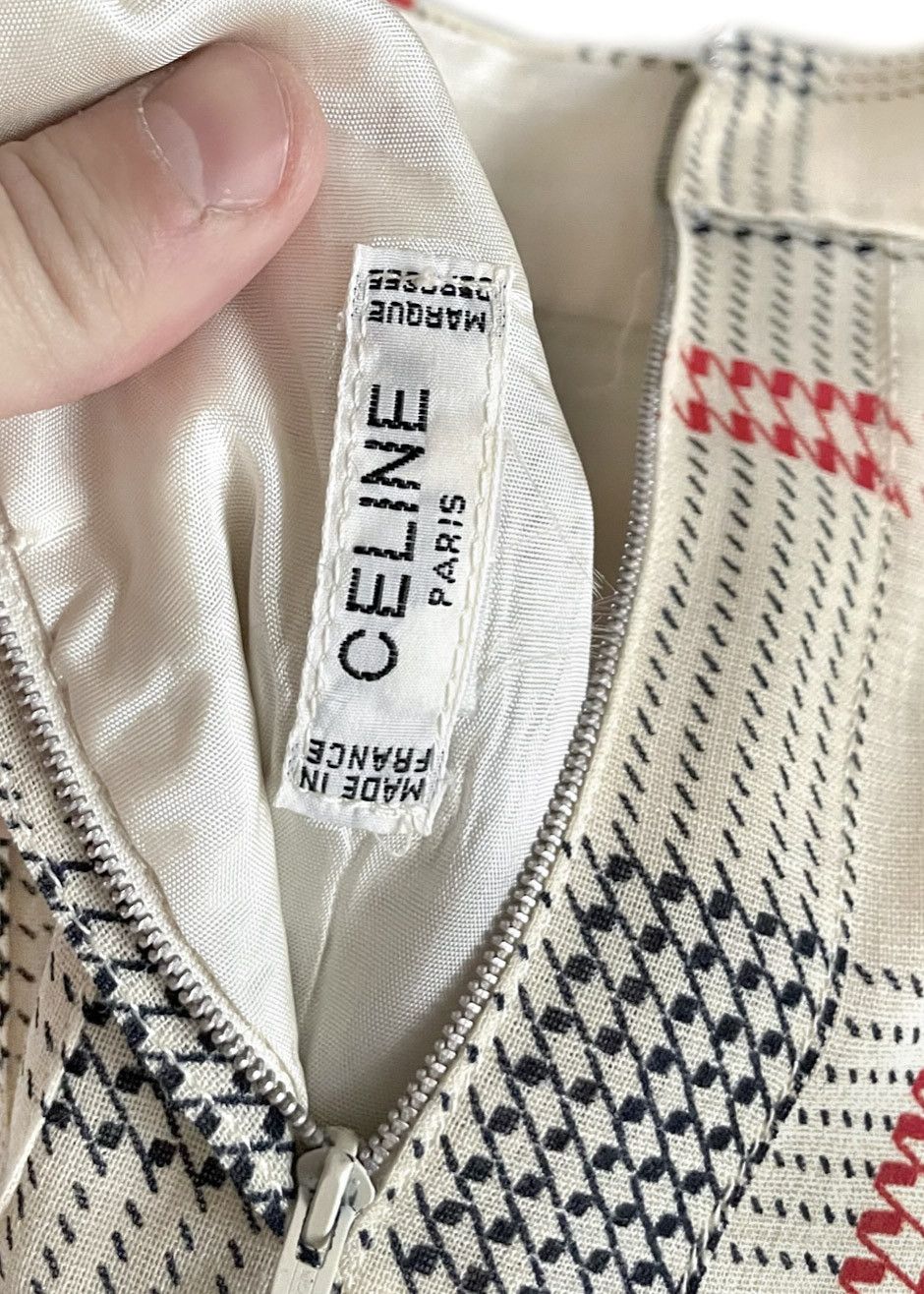 Celine Céline Vintage Ivory Silk Pleated Checkered Skirt Size 30" / US 8 / IT 44 - 8 Thumbnail