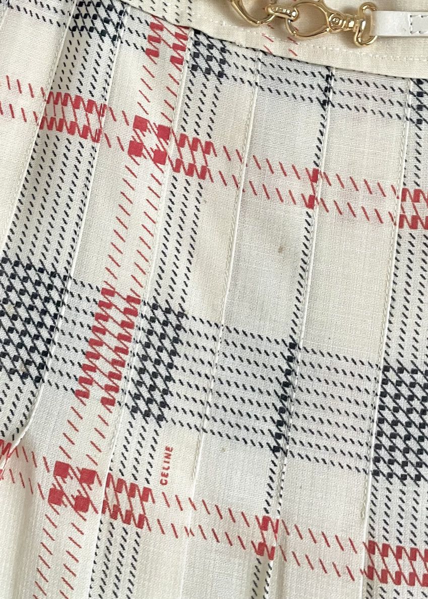 Celine Céline Vintage Ivory Silk Pleated Checkered Skirt Size 30" / US 8 / IT 44 - 2 Thumbnail