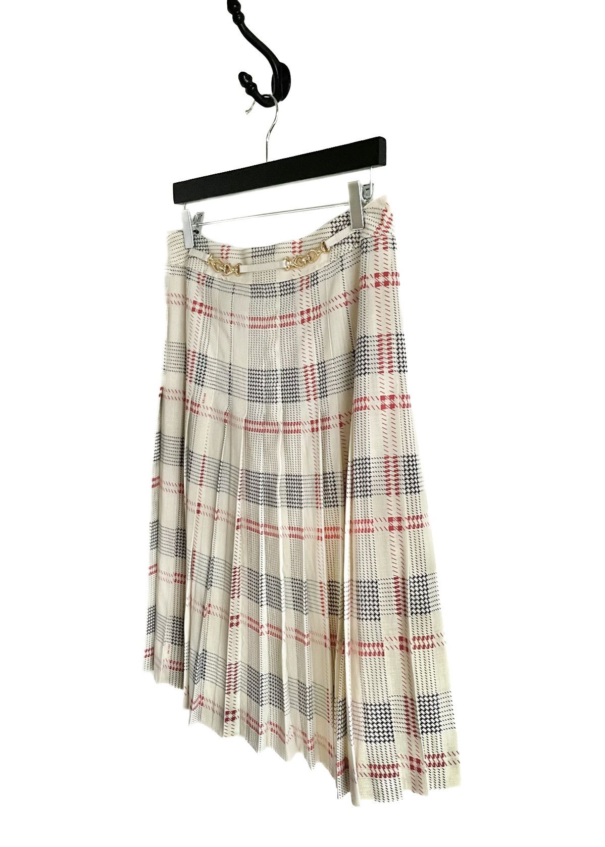 Celine Céline Vintage Ivory Silk Pleated Checkered Skirt Size 30" / US 8 / IT 44 - 4 Thumbnail