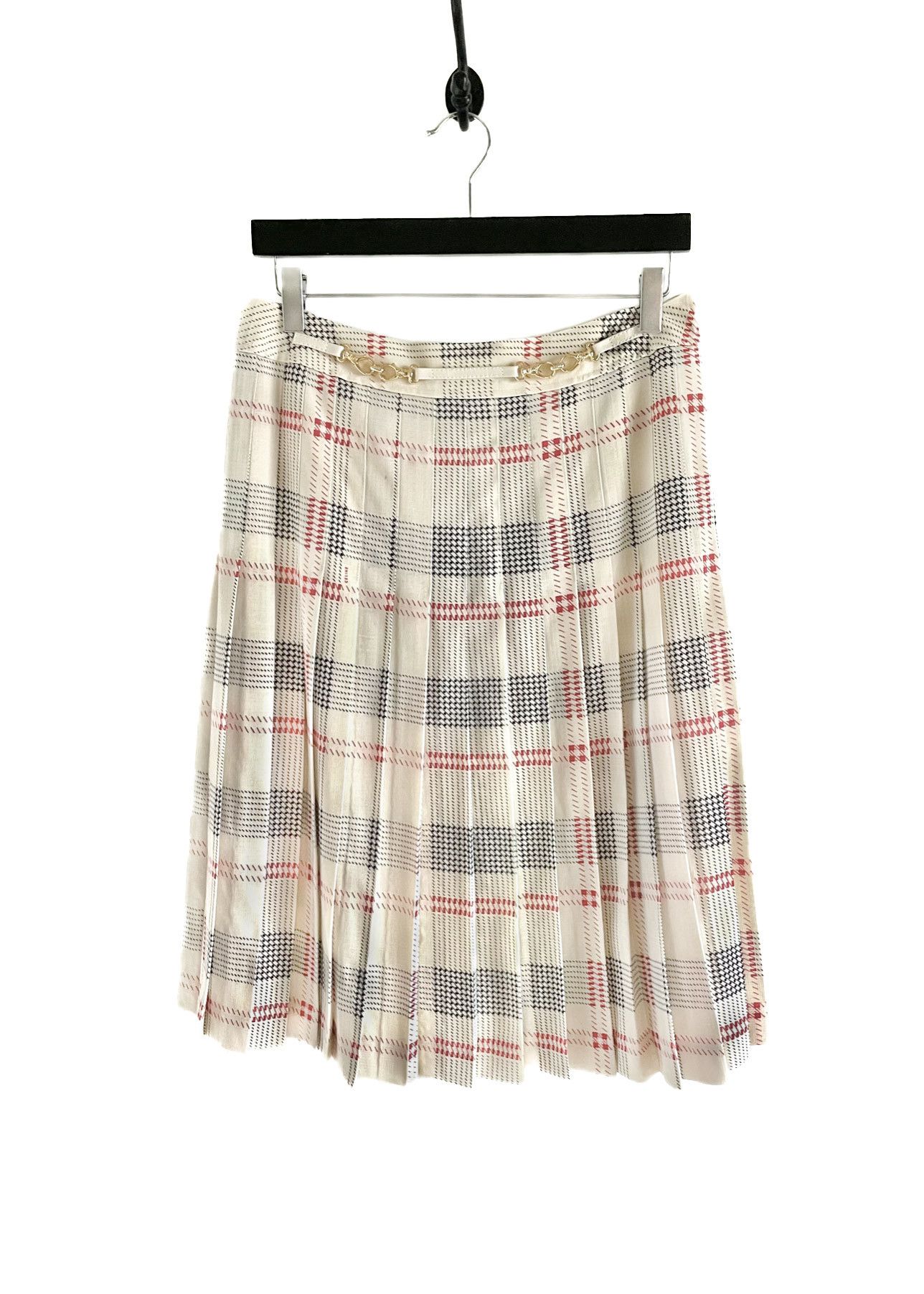 Celine Céline Vintage Ivory Silk Pleated Checkered Skirt Size 30" / US 8 / IT 44 - 1 Thumbnail