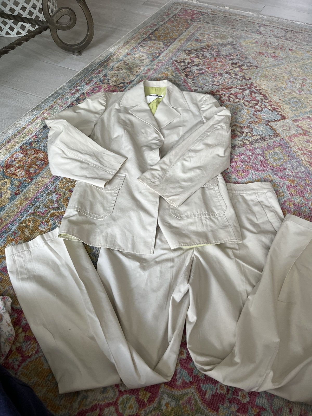 image of Jil Sander Gorgeous Single Breasted Suit In Lightweight Cotton in Beige, Women's (Size XS)