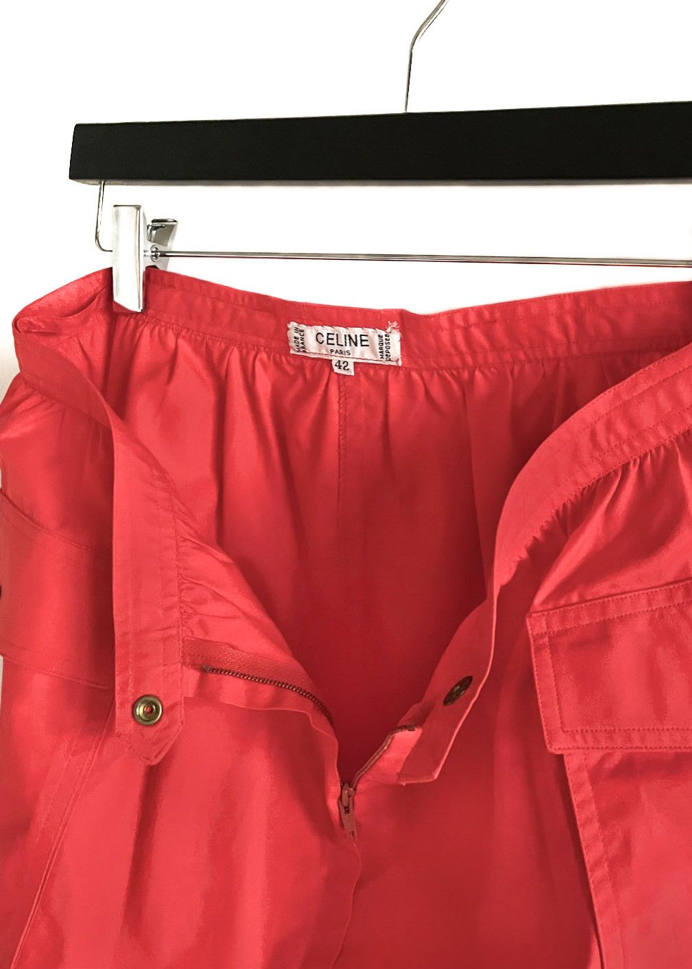 Celine Céline Vintage Poppy Red Pocketed Cotton Skirt Size 30" / US 8 / IT 44 - 5 Thumbnail