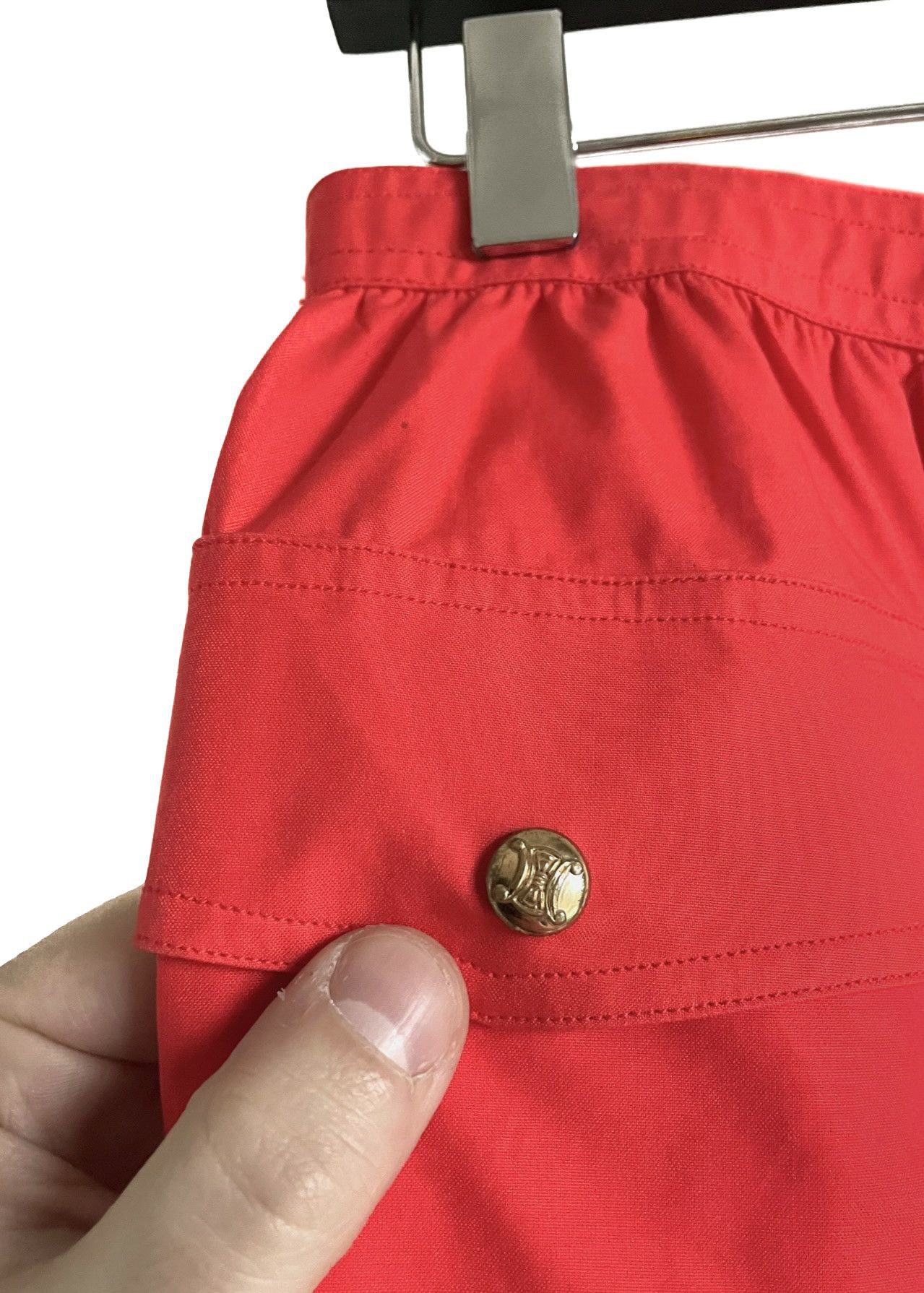 Celine Céline Vintage Poppy Red Pocketed Cotton Skirt Size 30" / US 8 / IT 44 - 2 Thumbnail