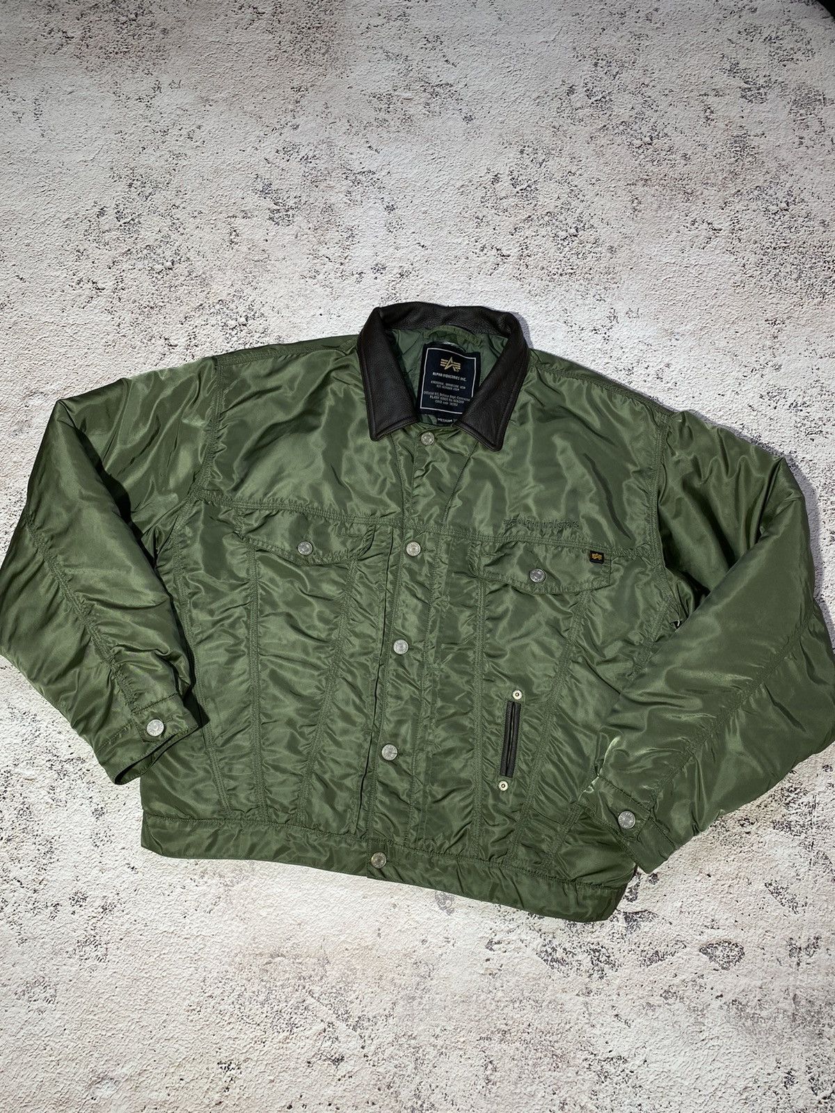 Alpha Industries × Vintage RARE! Vintage Alpha Industries leather collar bomber jacket Size US M / EU 48-50 / 2 - 2 Thumbnail