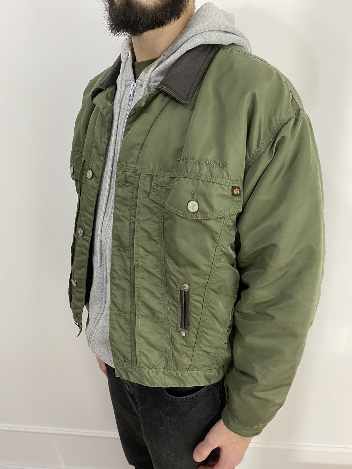 Alpha Industries × Vintage RARE! Vintage Alpha Industries leather collar bomber jacket Size US M / EU 48-50 / 2 - 1 Thumbnail