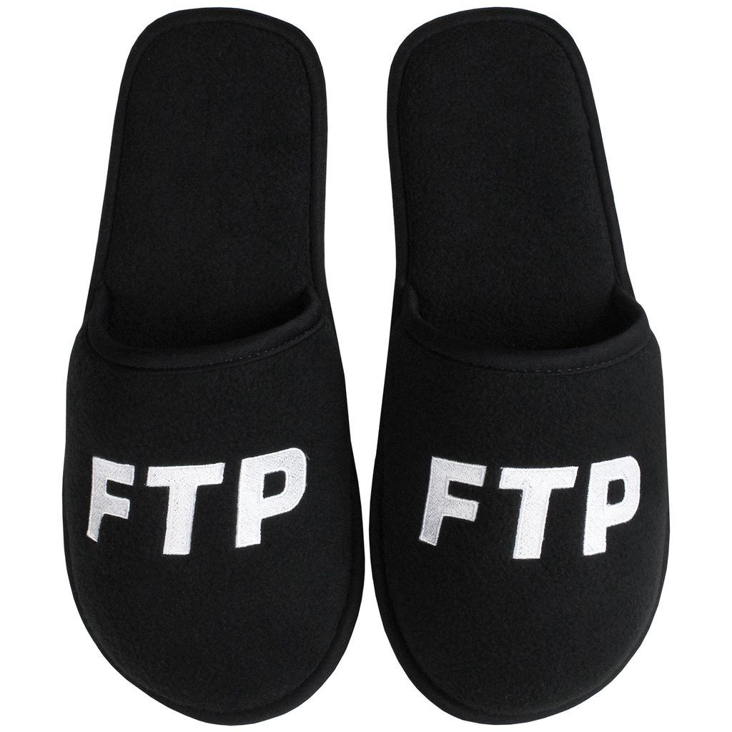 image of Fuck The Population Ftp Logo Slippers Fits 10-12 in Black, Men's