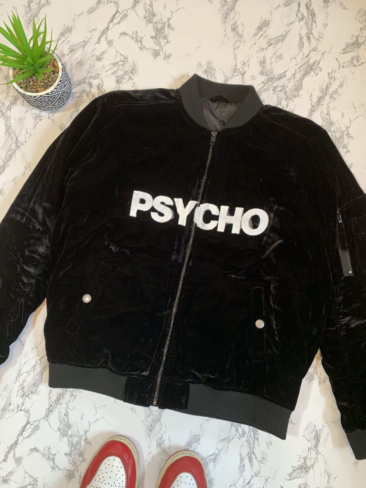 Japanese Brand Psycho Velvet Bomber Jacket Black Size US M / EU 48-50 / 2 - 2 Thumbnail