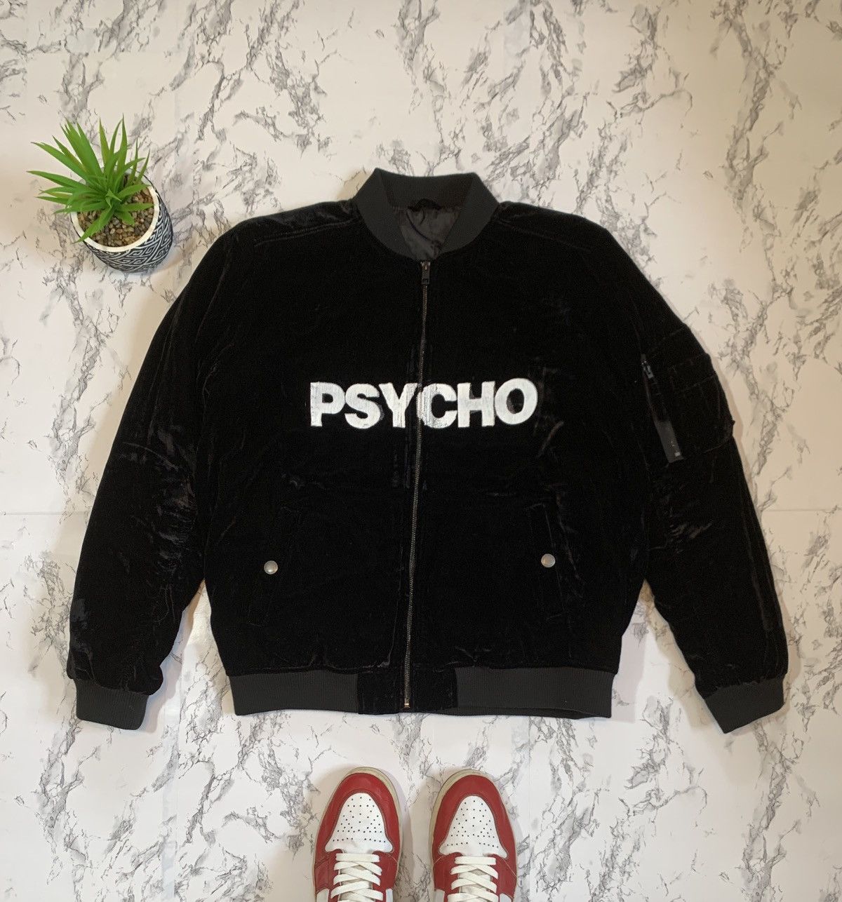 Japanese Brand Psycho Velvet Bomber Jacket Black Size US M / EU 48-50 / 2 - 1 Thumbnail