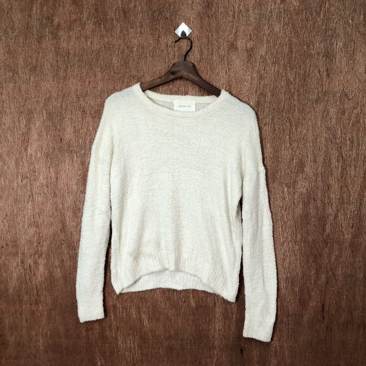 image of Homespun Knitwear Archives White Shag Shaggy Fur Mohair Knitwear 6406, Men's (Size Medium)