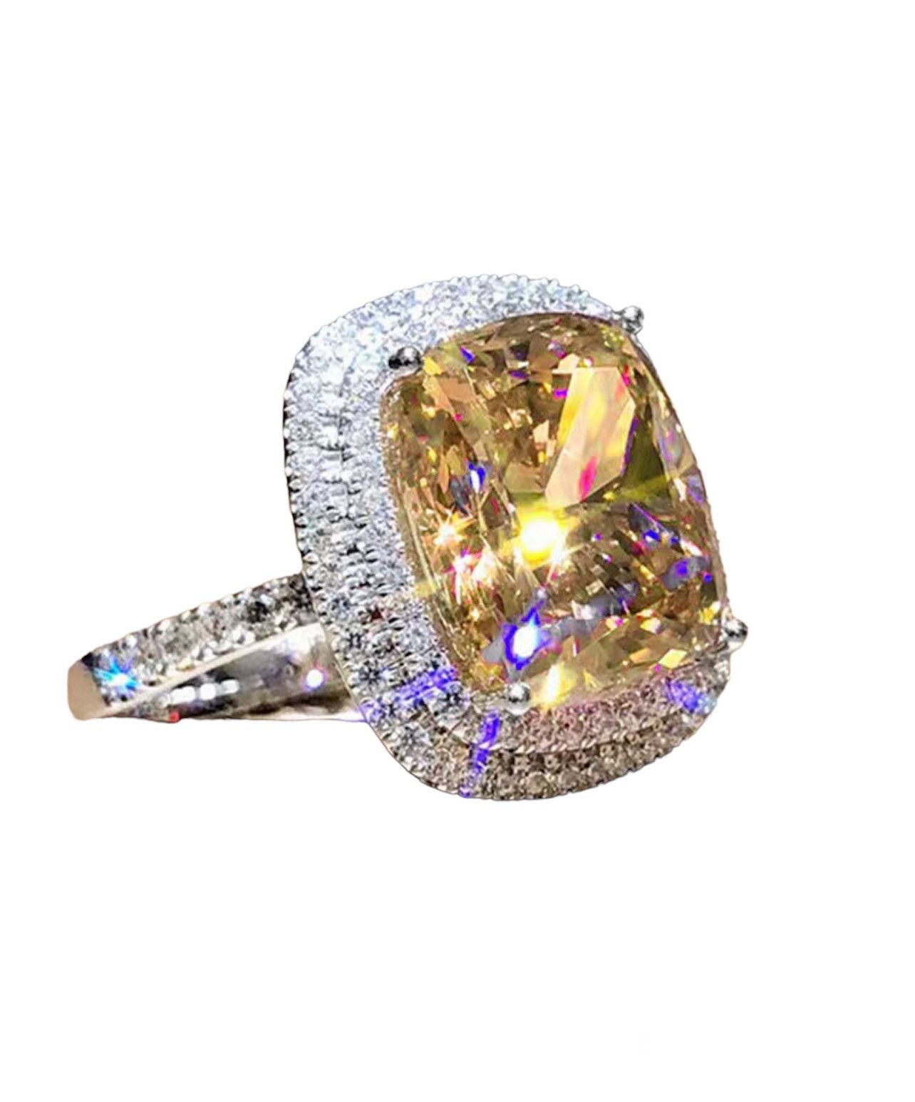 Other New Big Yellow Zirconia Diamonds Silver Plated Ring Band Size ONE SIZE - 1 Thumbnail