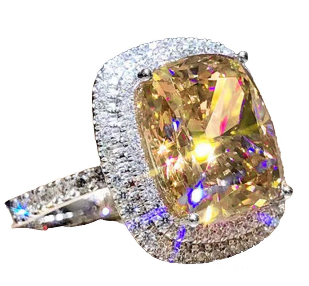 Other New Big Yellow Zirconia Diamonds Silver Plated Ring Band Size ONE SIZE - 2 Thumbnail