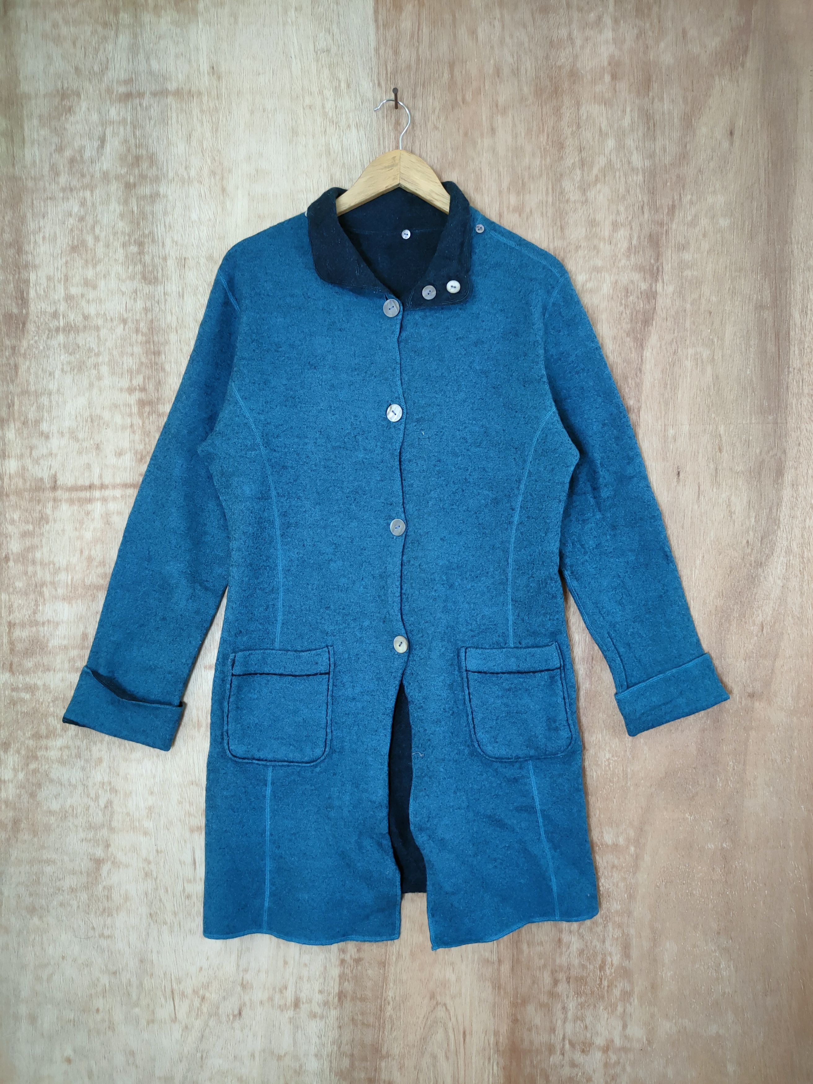 image of Mink Fur Coat x Winter Session La Charmer Reversible Long Coat Knitwear Japan 46-526 in Blue, Women