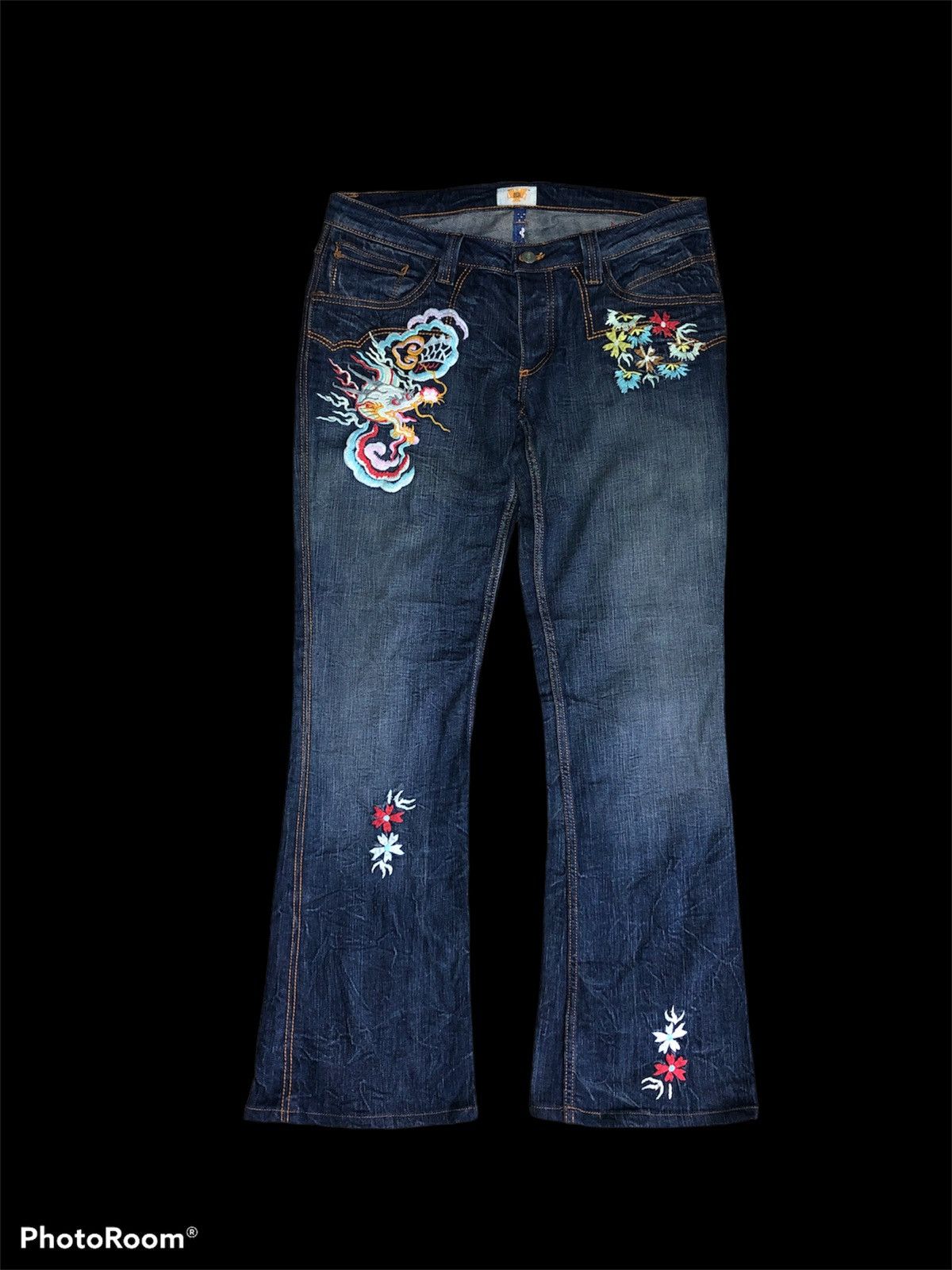 Antik Denim FLARED⚡️DRAGON TIGER EMBROIDERY STRECTHABLE ANTIK DENIM USA Size 33" - 2 Thumbnail