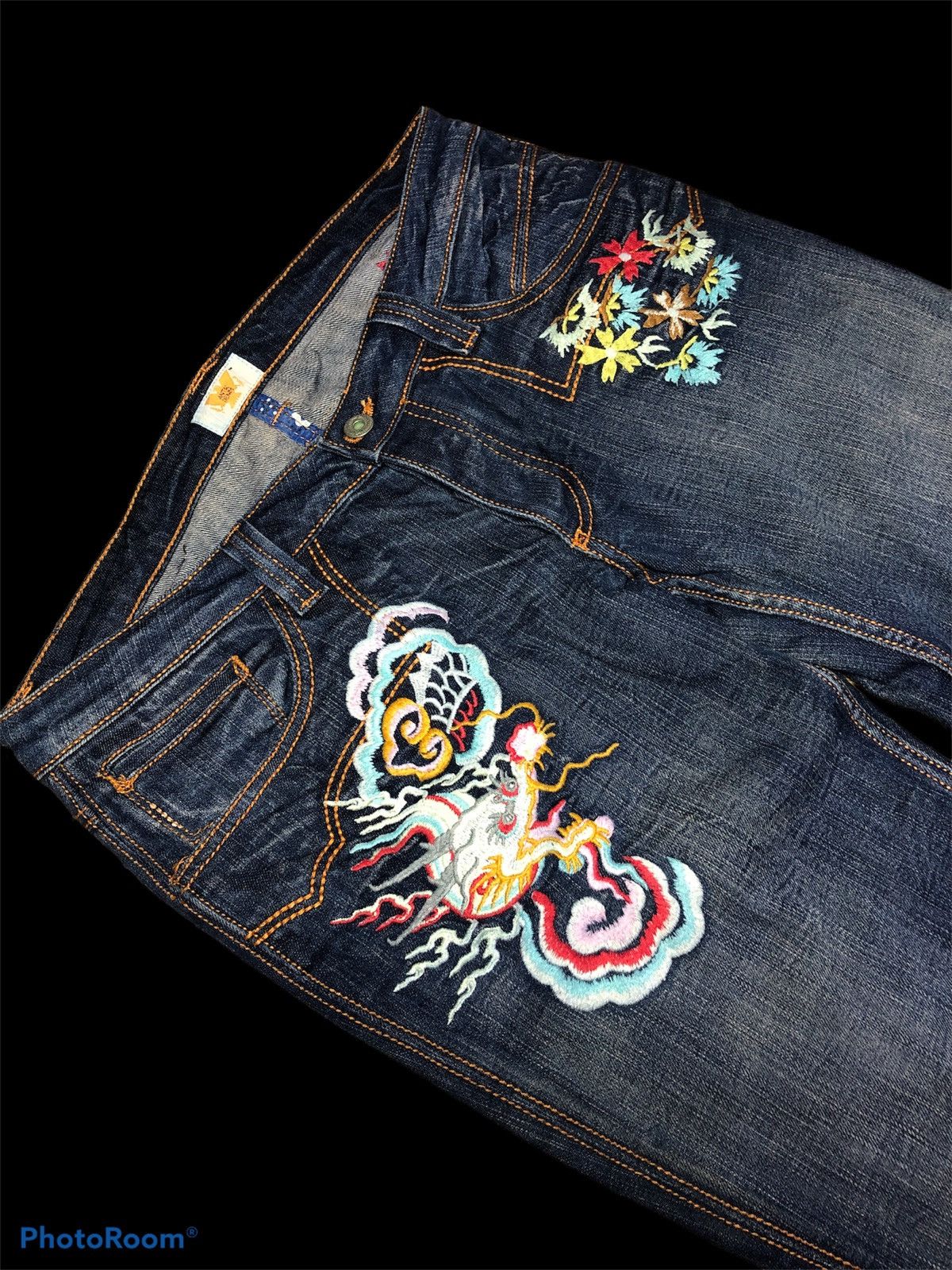 Antik Denim FLARED⚡️DRAGON TIGER EMBROIDERY STRECTHABLE ANTIK DENIM USA Size 33" - 3 Thumbnail