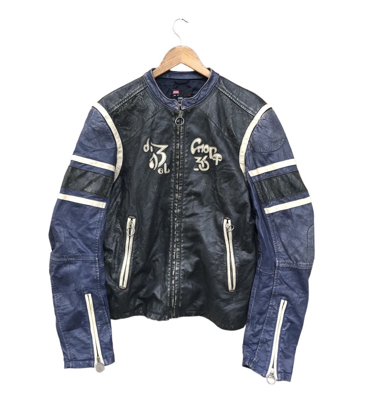 Diesel RARE DIESEL BIKER RACING LEATHER JACKET PATCHWORK STYLE | Grailed