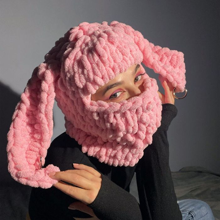 Vintage Knitted bunny ear pink balaclava | Grailed