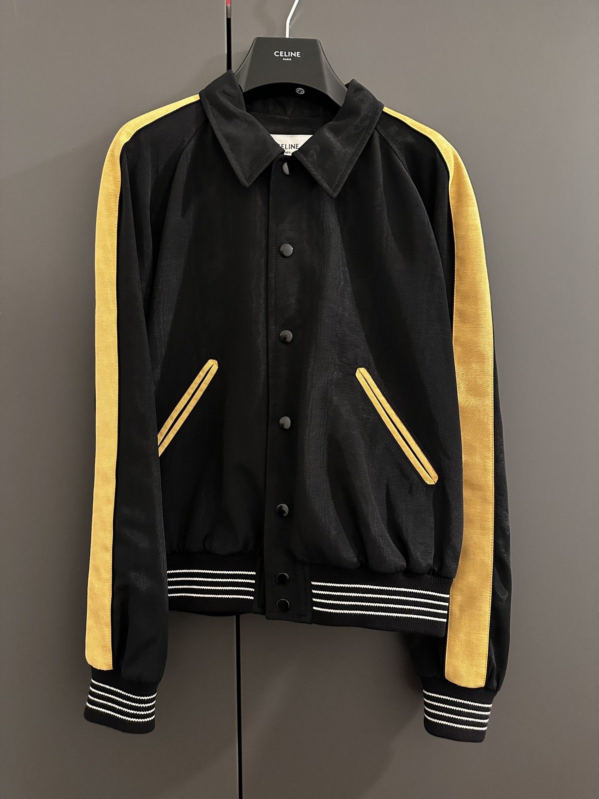 image of Celine Teddy 'blouson' In Moire - Marclay 'klak Klak' in Black, Men's (Size Medium)
