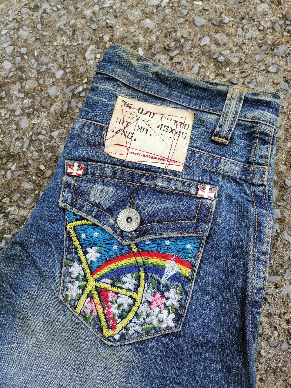Designer Antgauge Embroidered Distressed Denim Jeans Size US 31 - 5 Thumbnail