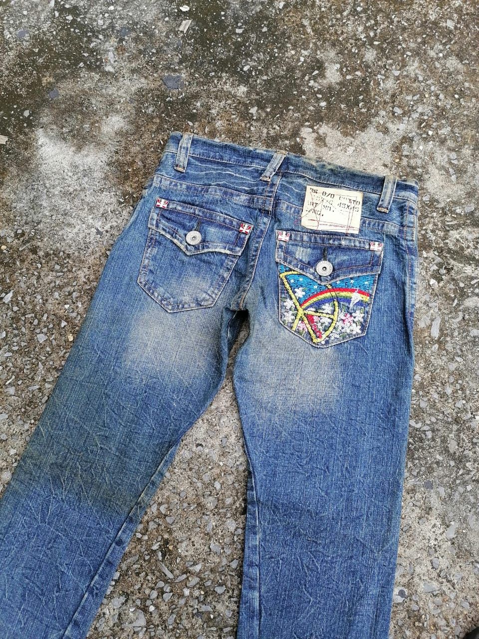 Designer Antgauge Embroidered Distressed Denim Jeans Size US 31 - 1 Thumbnail