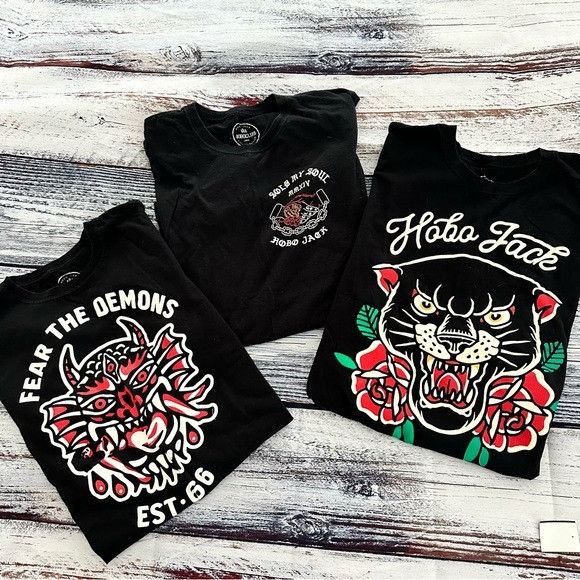 Other Set of 3 Hobo Jack Black Graphic TShirts Grailed