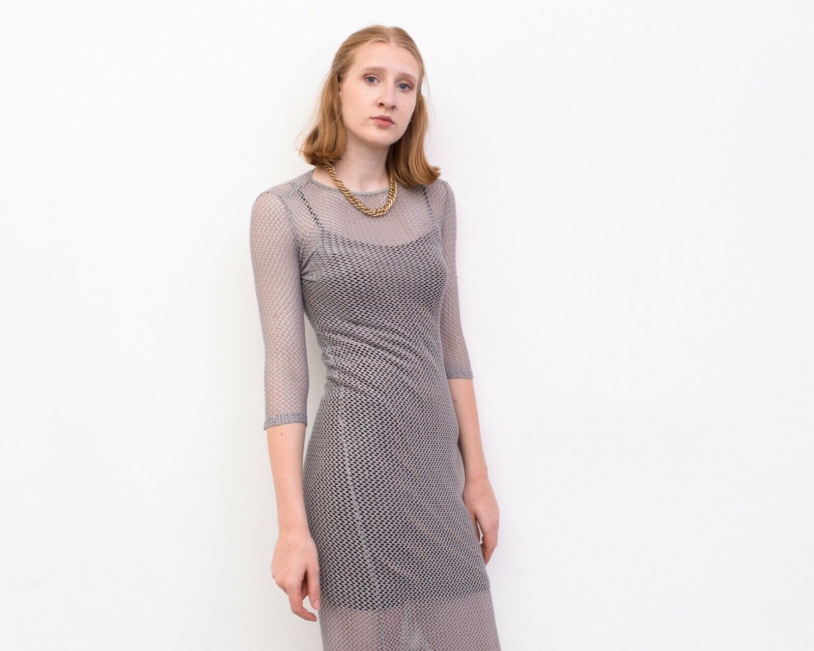 Other × Vintage ONLY Stretchy Crochet Midi Dress Knitted Fishnet See Trough Size S / US 4 / IT 40 - 5 Thumbnail
