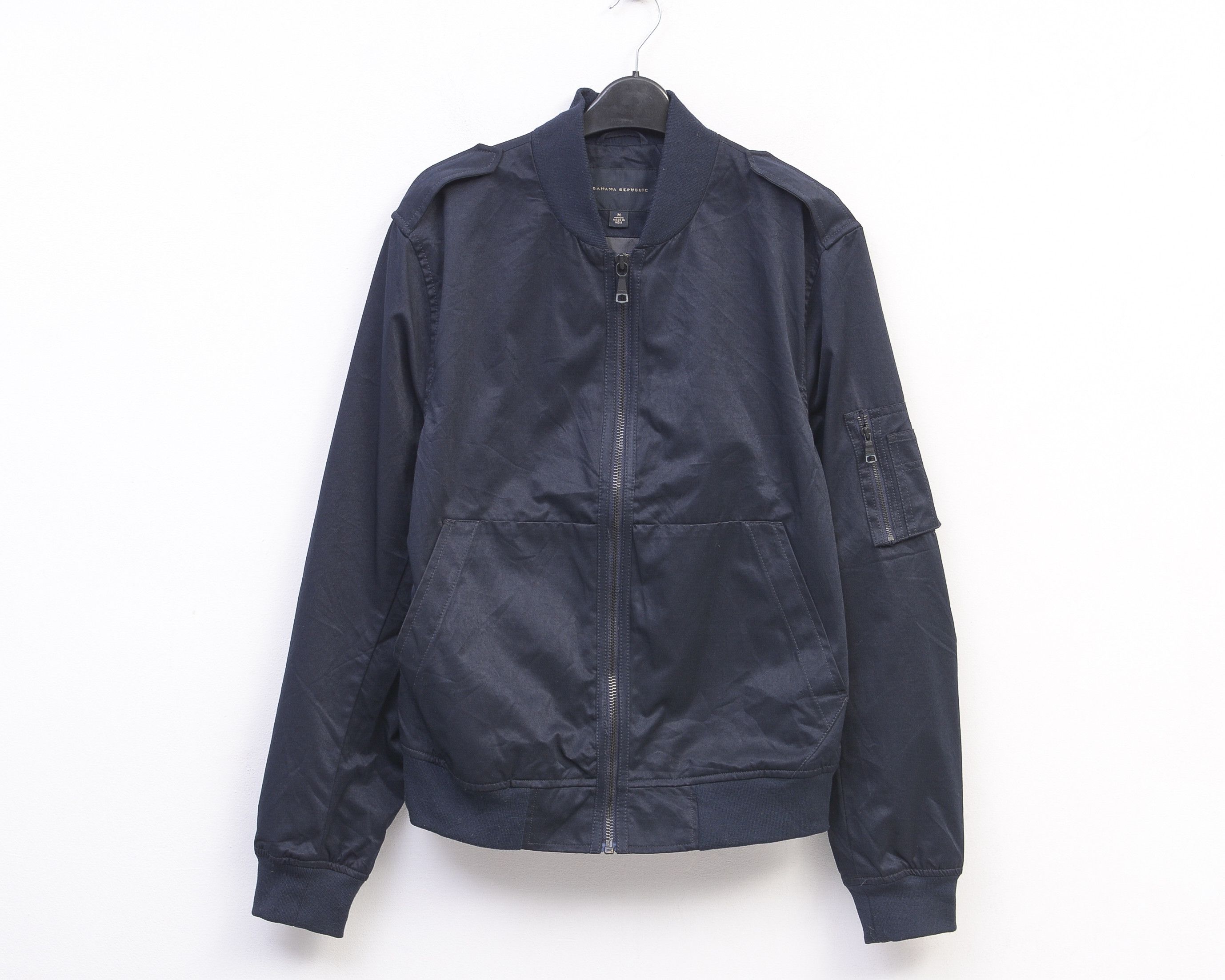 Banana Republic Cotton Blend Jacket Coat Bomber Navy Blue Zip Black Size US M / EU 48-50 / 2 - 1 Thumbnail