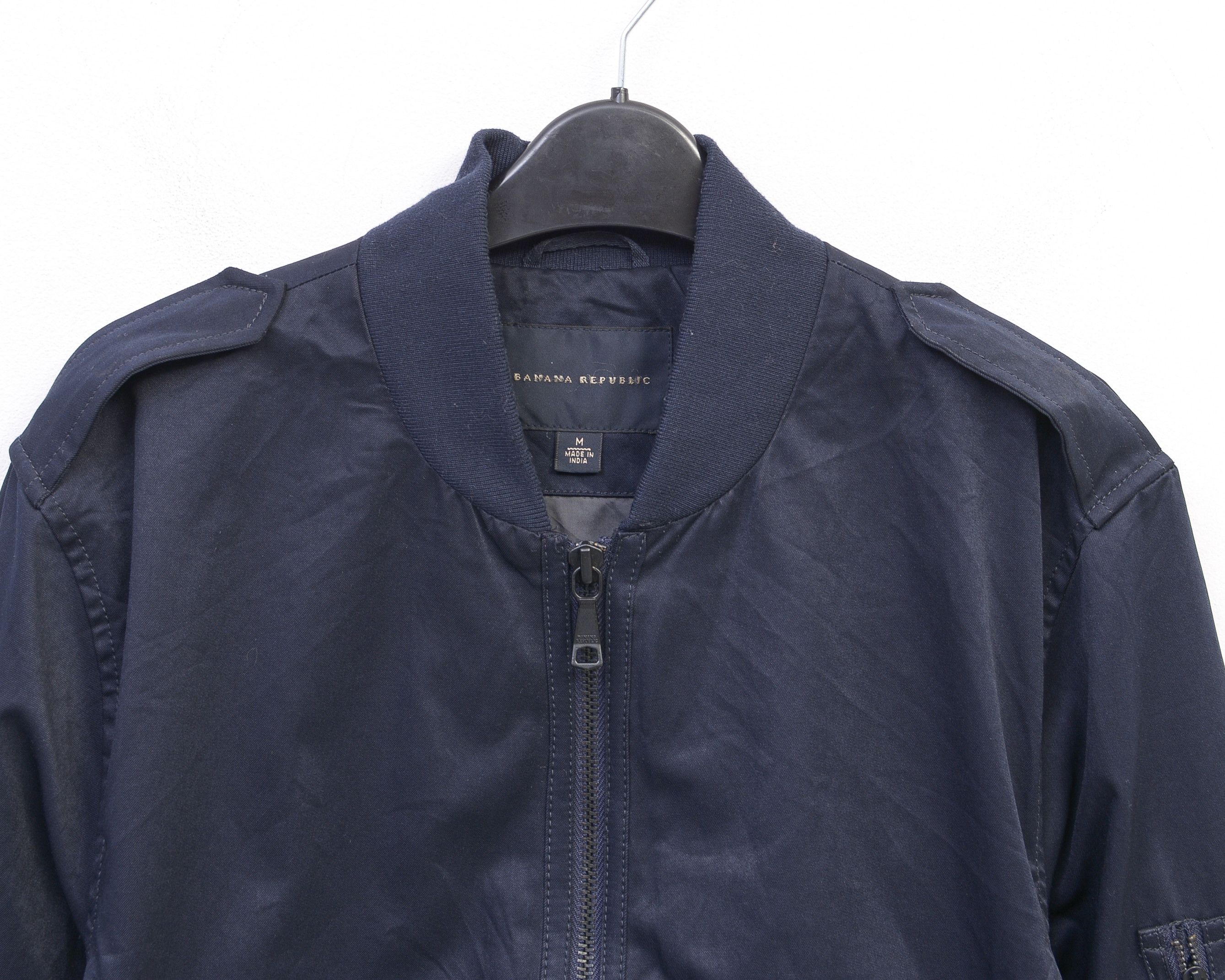 Banana Republic Cotton Blend Jacket Coat Bomber Navy Blue Zip Black Size US M / EU 48-50 / 2 - 2 Thumbnail