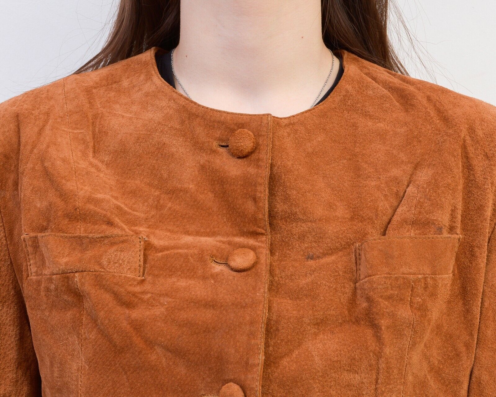 Vintage 90s Suede Leather Basic Jacket Blazer Button Up Coat Short Size M / US 6-8 / IT 42-44 - 4 Thumbnail