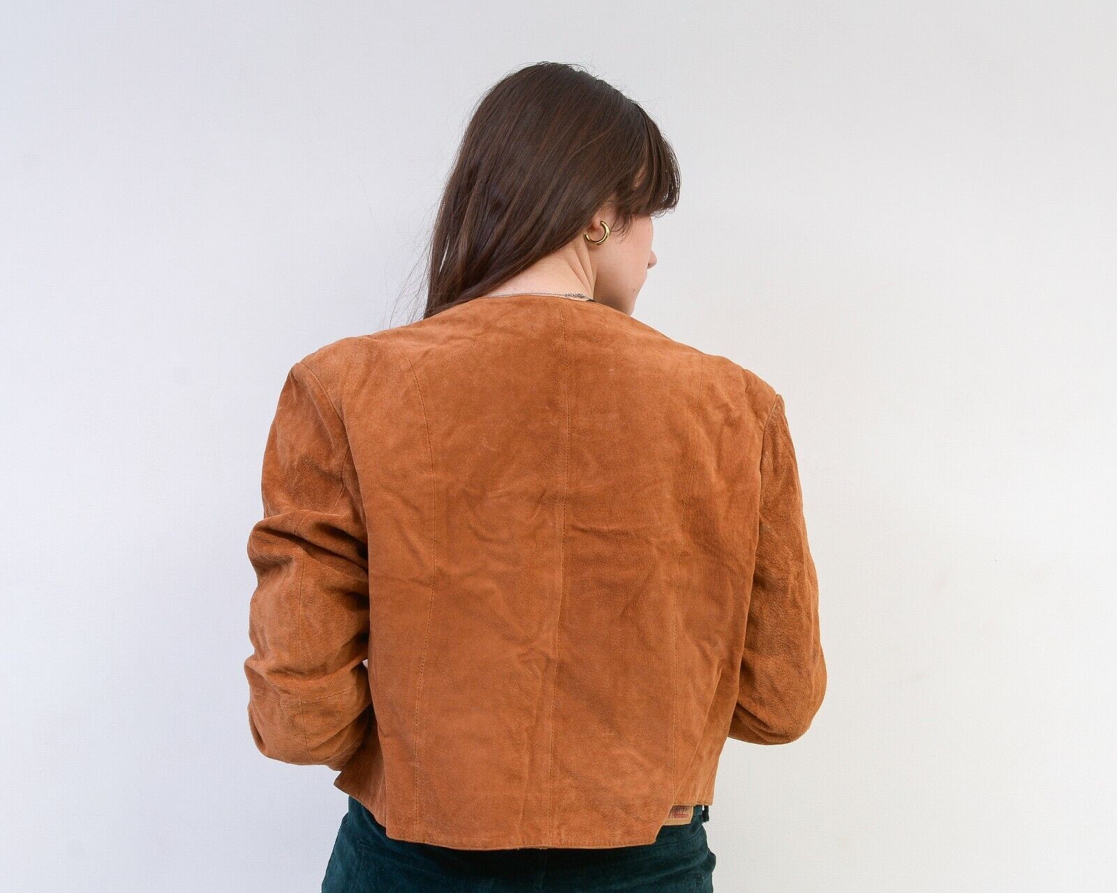 Vintage 90s Suede Leather Basic Jacket Blazer Button Up Coat Short Size M / US 6-8 / IT 42-44 - 3 Thumbnail