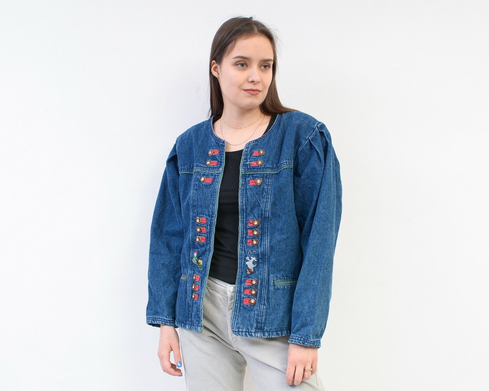 Other × Vintage Alphorn Trachten Denim Blazer Jacket Wooden Heart Buttons Size L / US 10 / IT 46 - 1 Thumbnail
