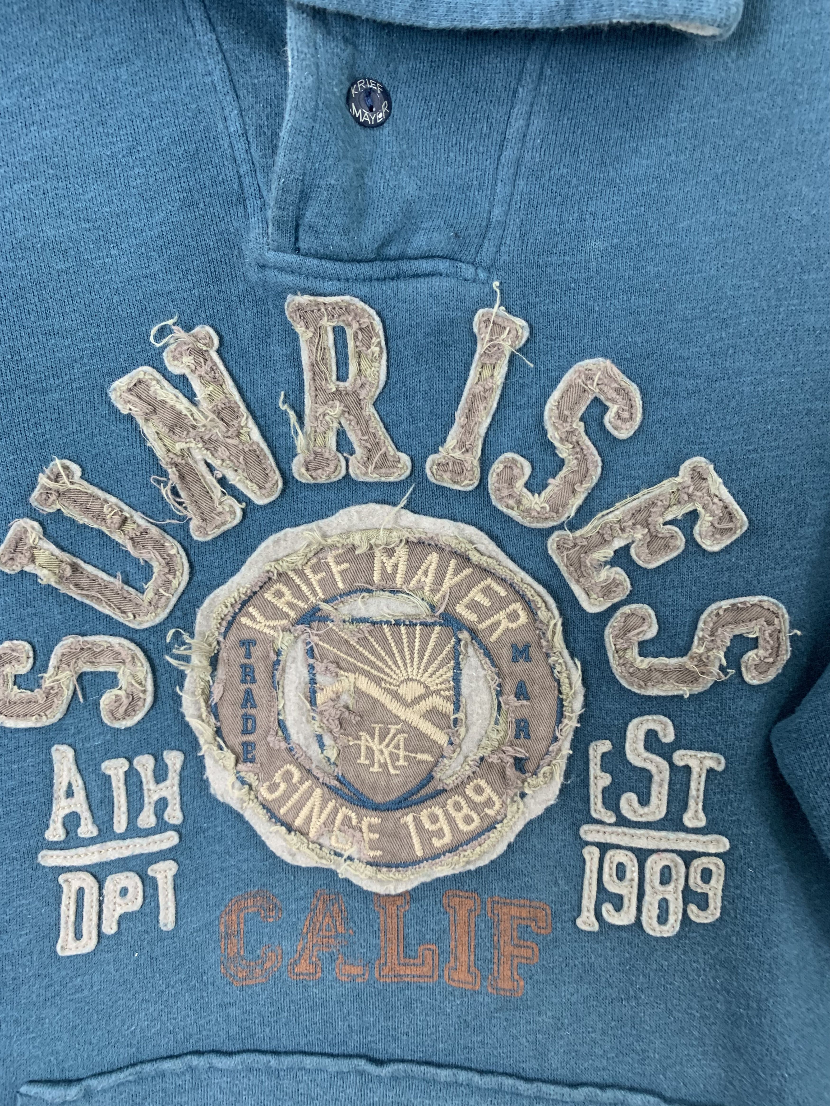 Japanese Brand Hoodies Kriff Mayer Embrioded Spellout Vintage Dark Blue Size US M / EU 48-50 / 2 - 2 Thumbnail