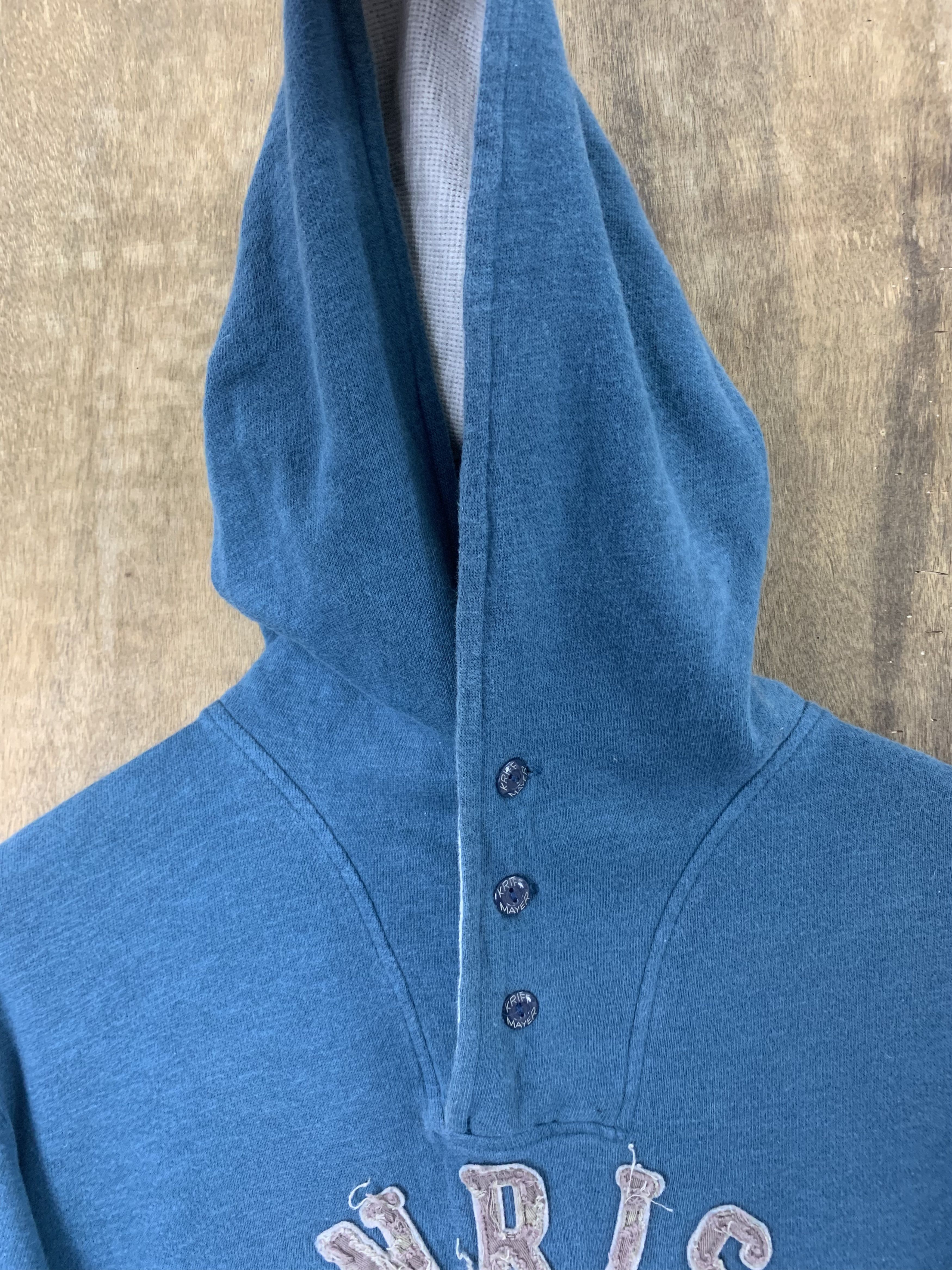 Japanese Brand Hoodies Kriff Mayer Embrioded Spellout Vintage Dark Blue Size US M / EU 48-50 / 2 - 3 Thumbnail