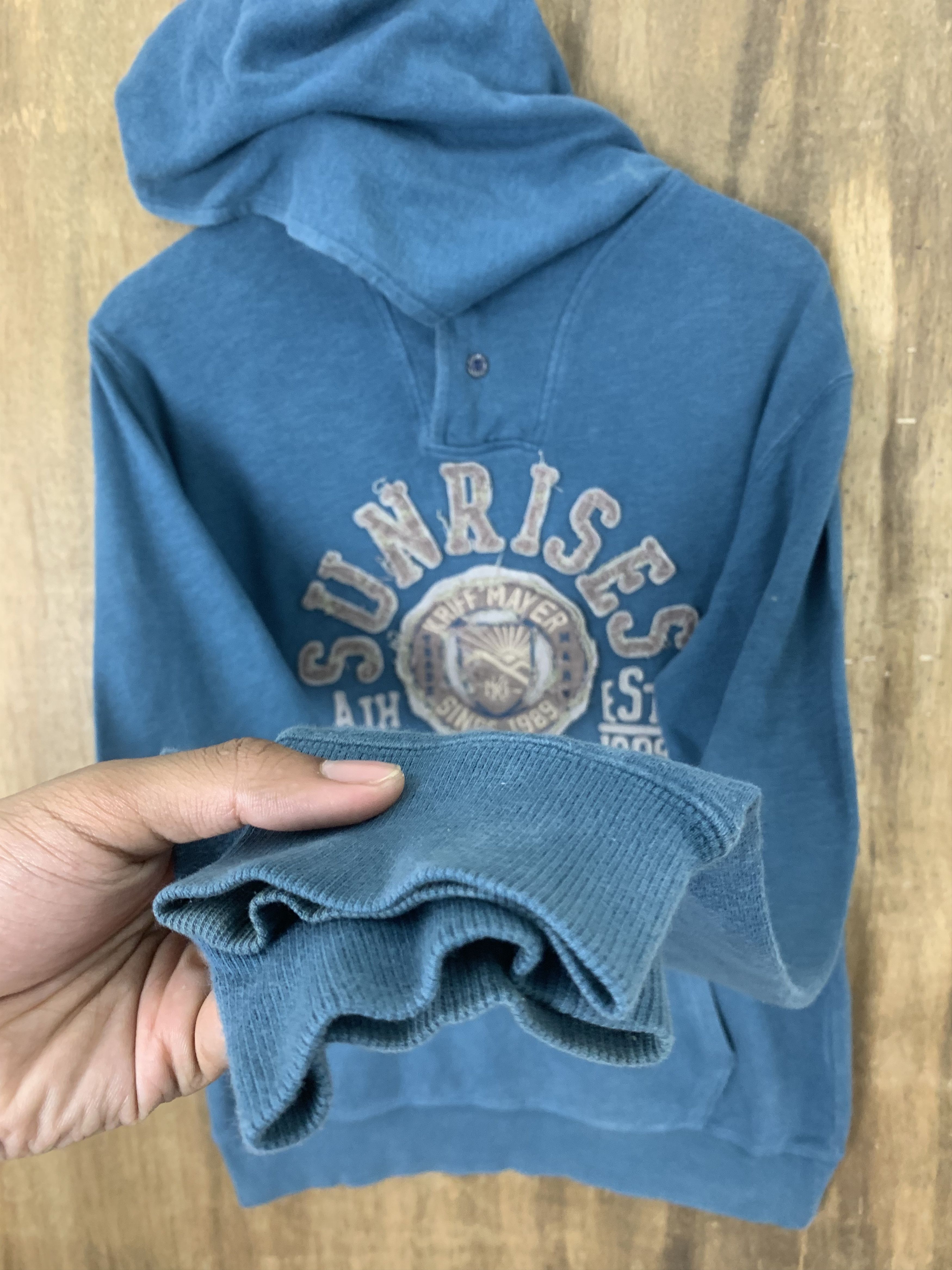 Japanese Brand Hoodies Kriff Mayer Embrioded Spellout Vintage Dark Blue Size US M / EU 48-50 / 2 - 6 Thumbnail