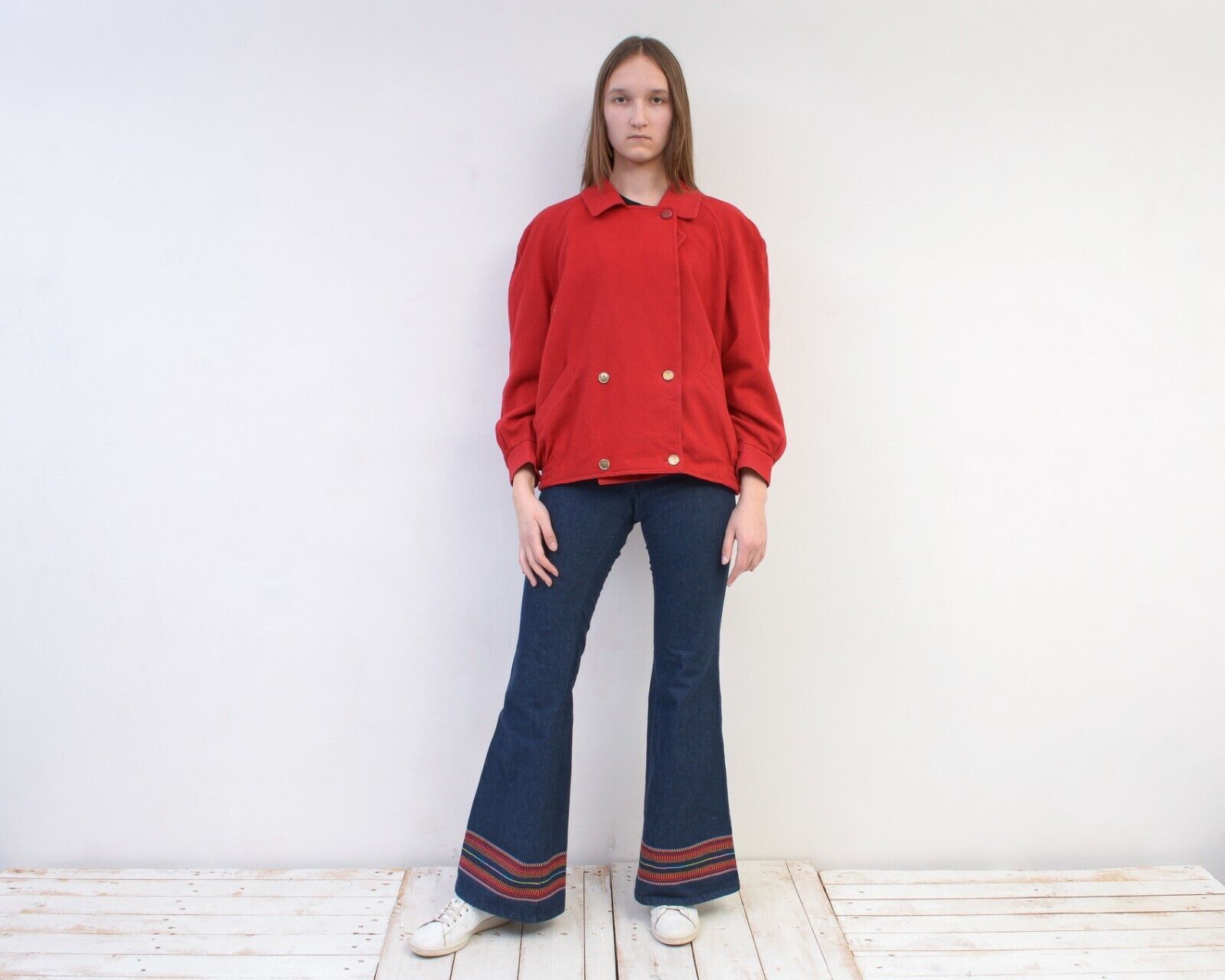 Vintage Women Wool Bomber Jacket Double Breasted Paris Marine Button Size M / US 6-8 / IT 42-44 - 2 Thumbnail