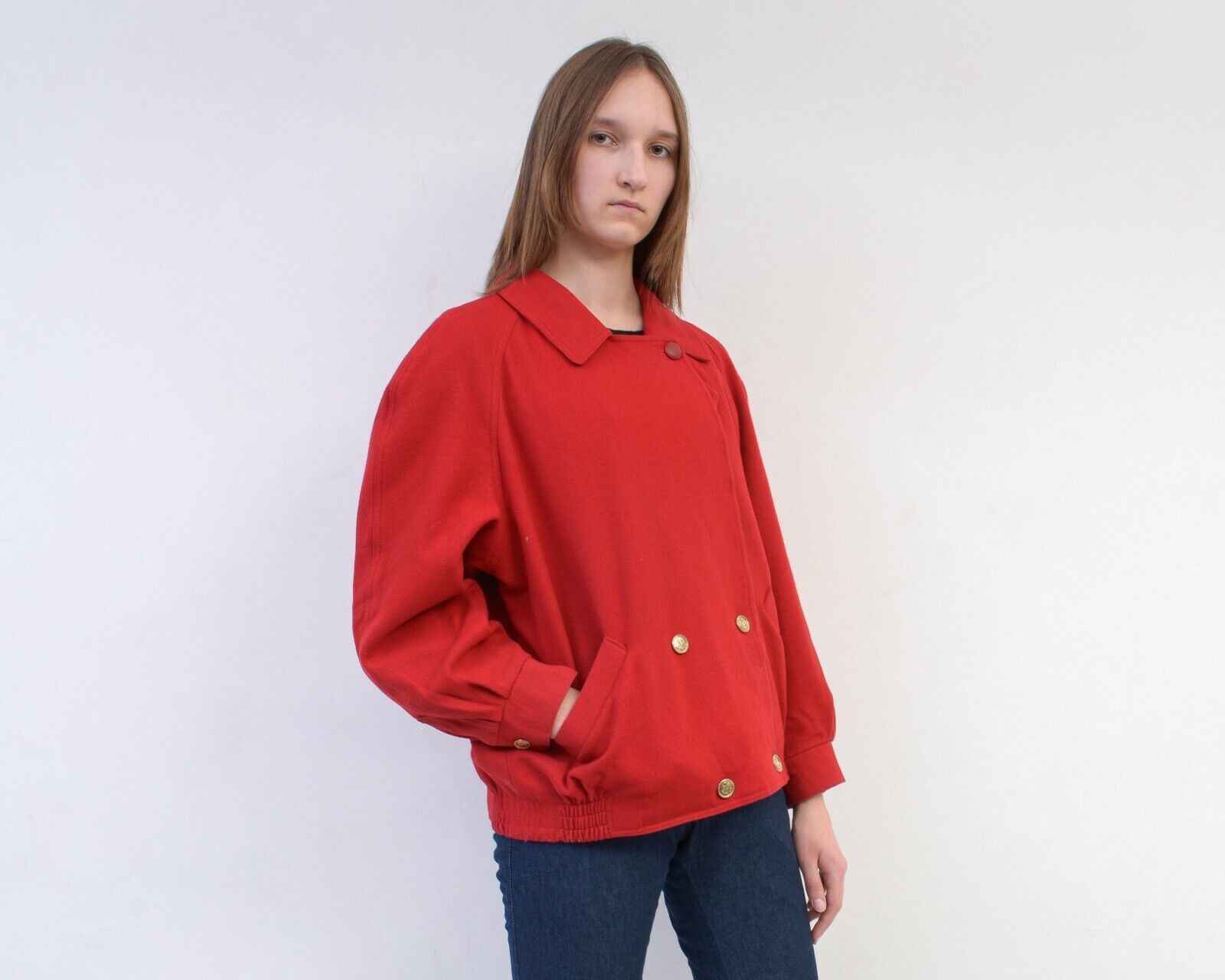 Vintage Women Wool Bomber Jacket Double Breasted Paris Marine Button Size M / US 6-8 / IT 42-44 - 3 Thumbnail