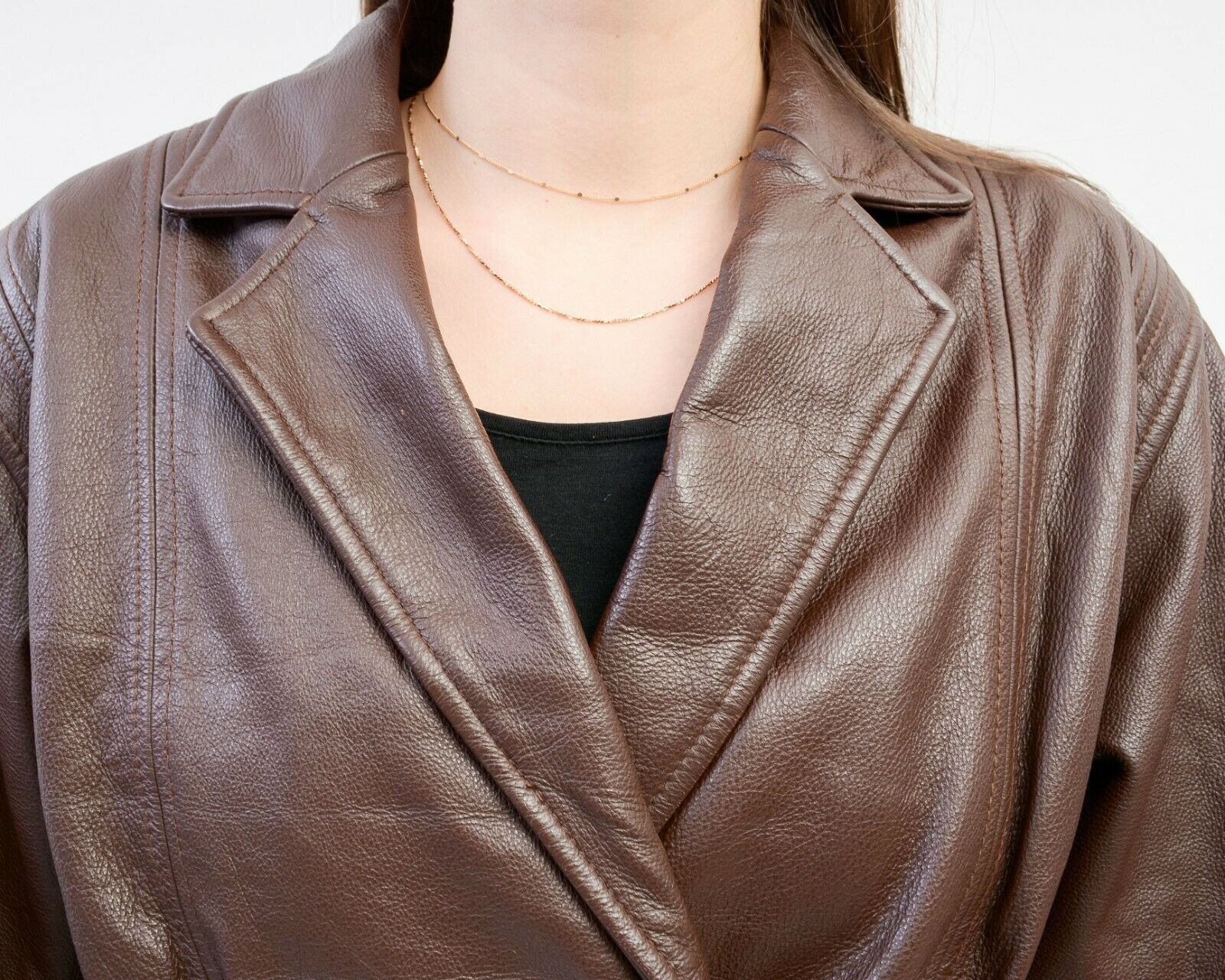 Vintage Leather Jacket Blazer Double Breasted Buttons Coat Thin Size M / US 6-8 / IT 42-44 - 7 Thumbnail