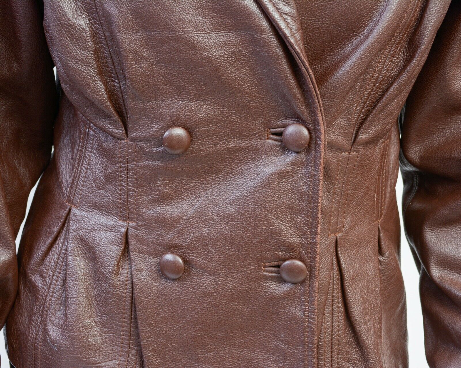 Vintage Leather Jacket Blazer Double Breasted Buttons Coat Thin Size M / US 6-8 / IT 42-44 - 6 Thumbnail