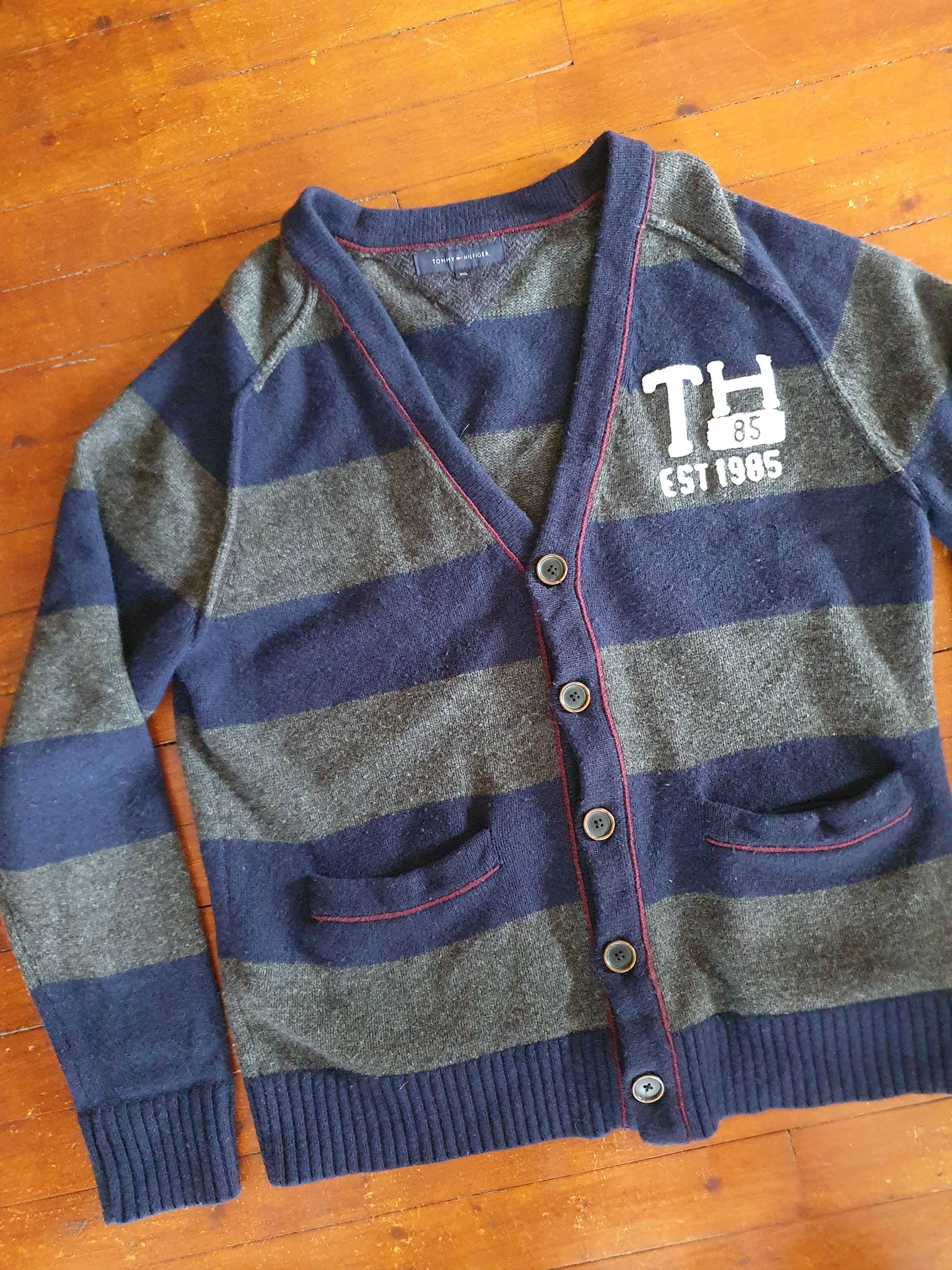 Tommy Hilfiger Tommy Hilfiger Lambswool Striped Long Cardigan Sweater,szXL Size US XL / EU 56 / 4 - 3 Thumbnail