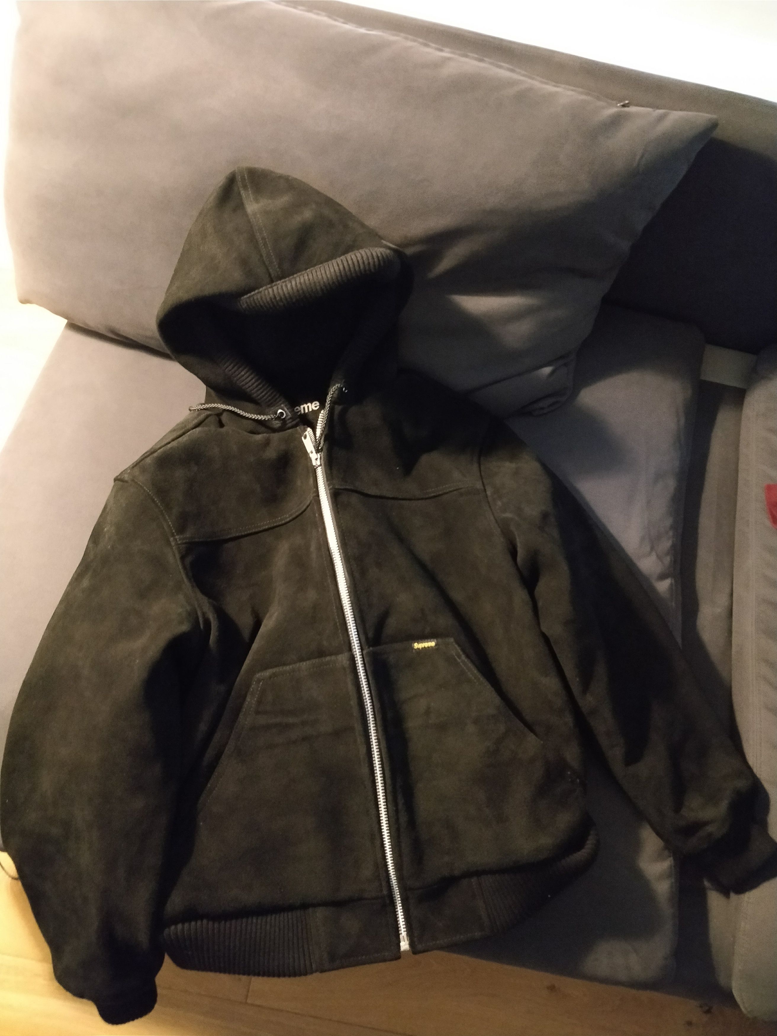 Supreme hooded cheap suede work jacket