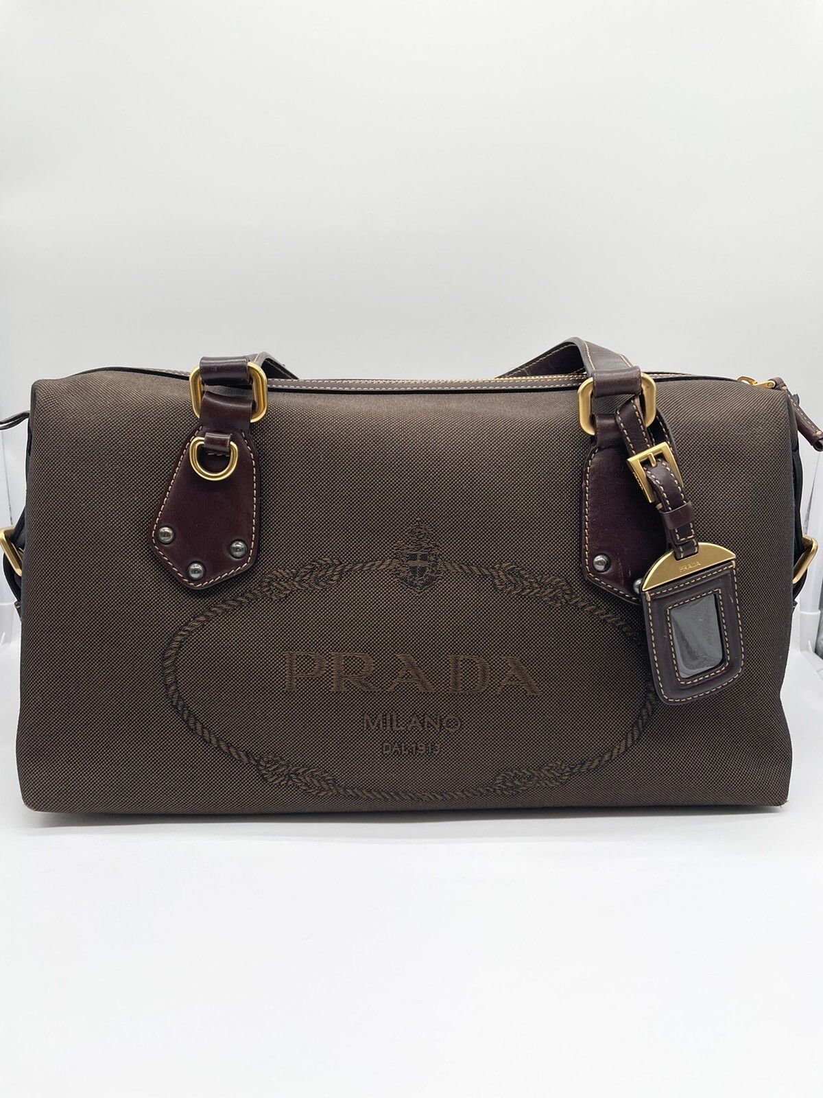 Prada Prada Boston Logo Jacquard Bag Size ONE SIZE - 1 Preview